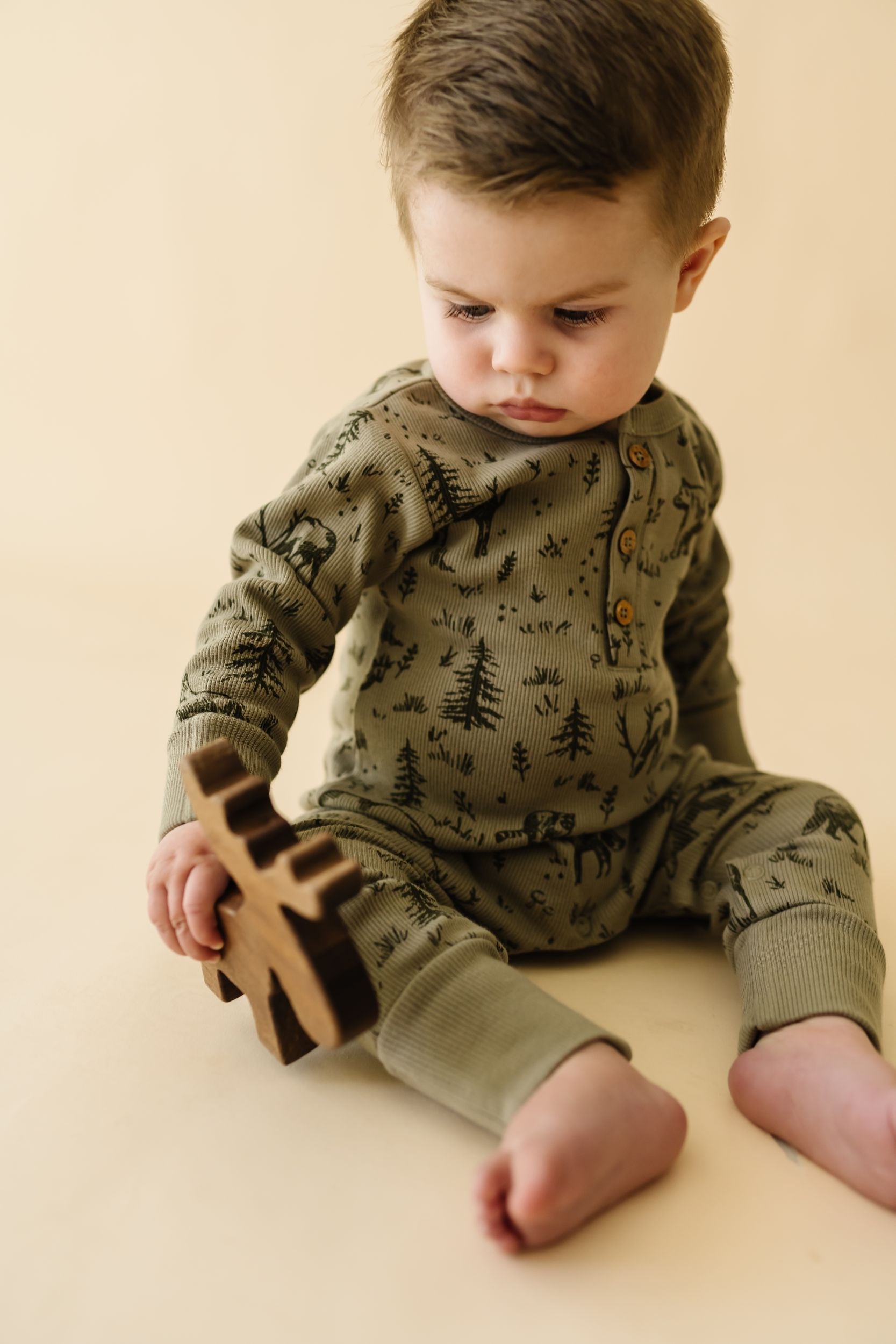 Organic Button Romper - Forest Folk