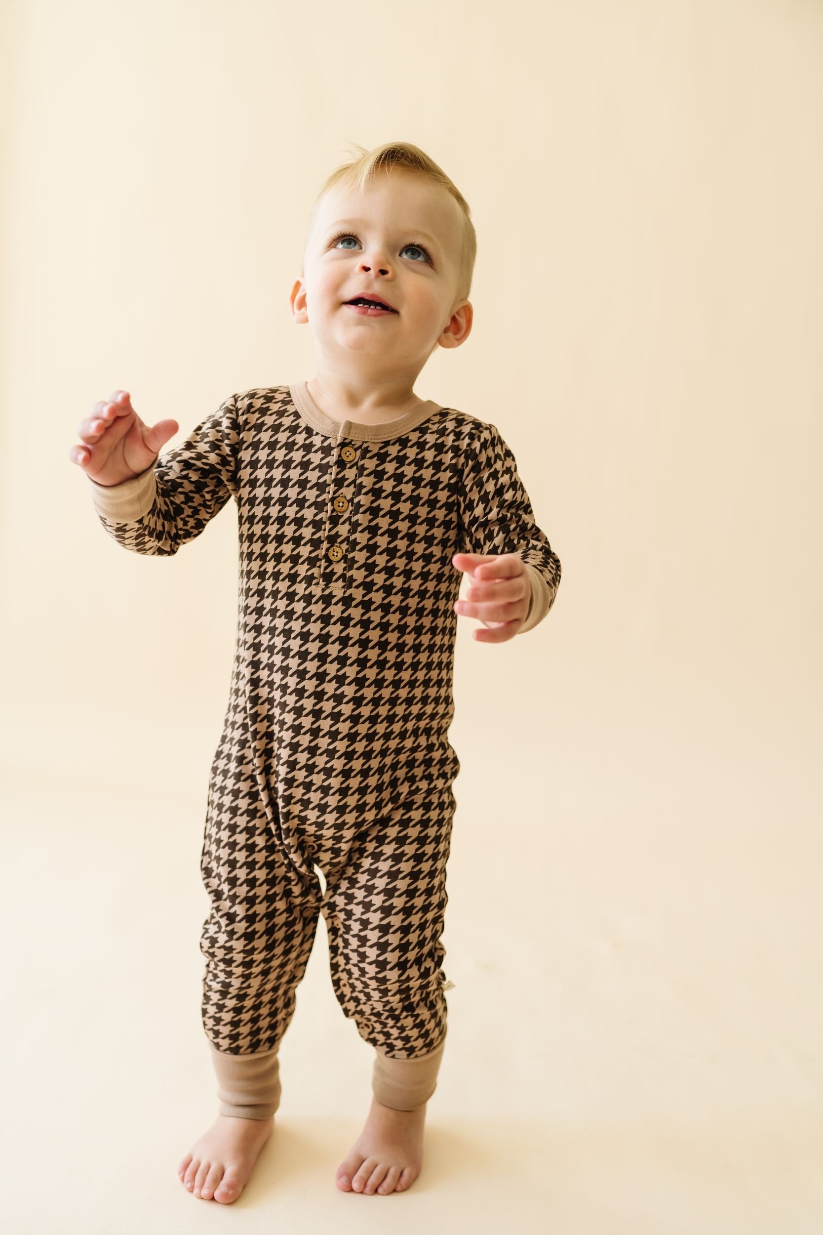 Organic Button Romper - Houndstooth