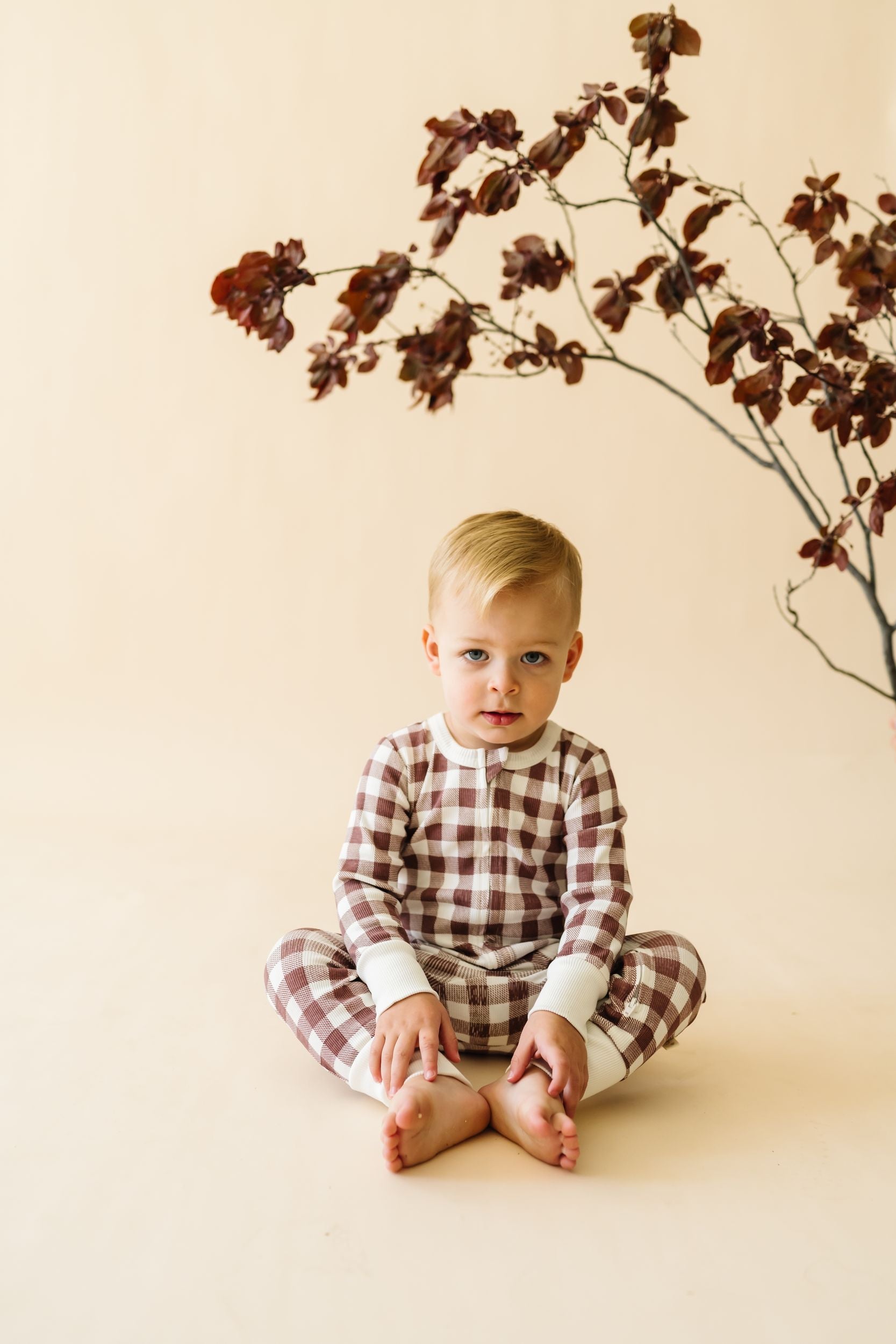 Organic 2-Way Zip Romper - Plum Gingham