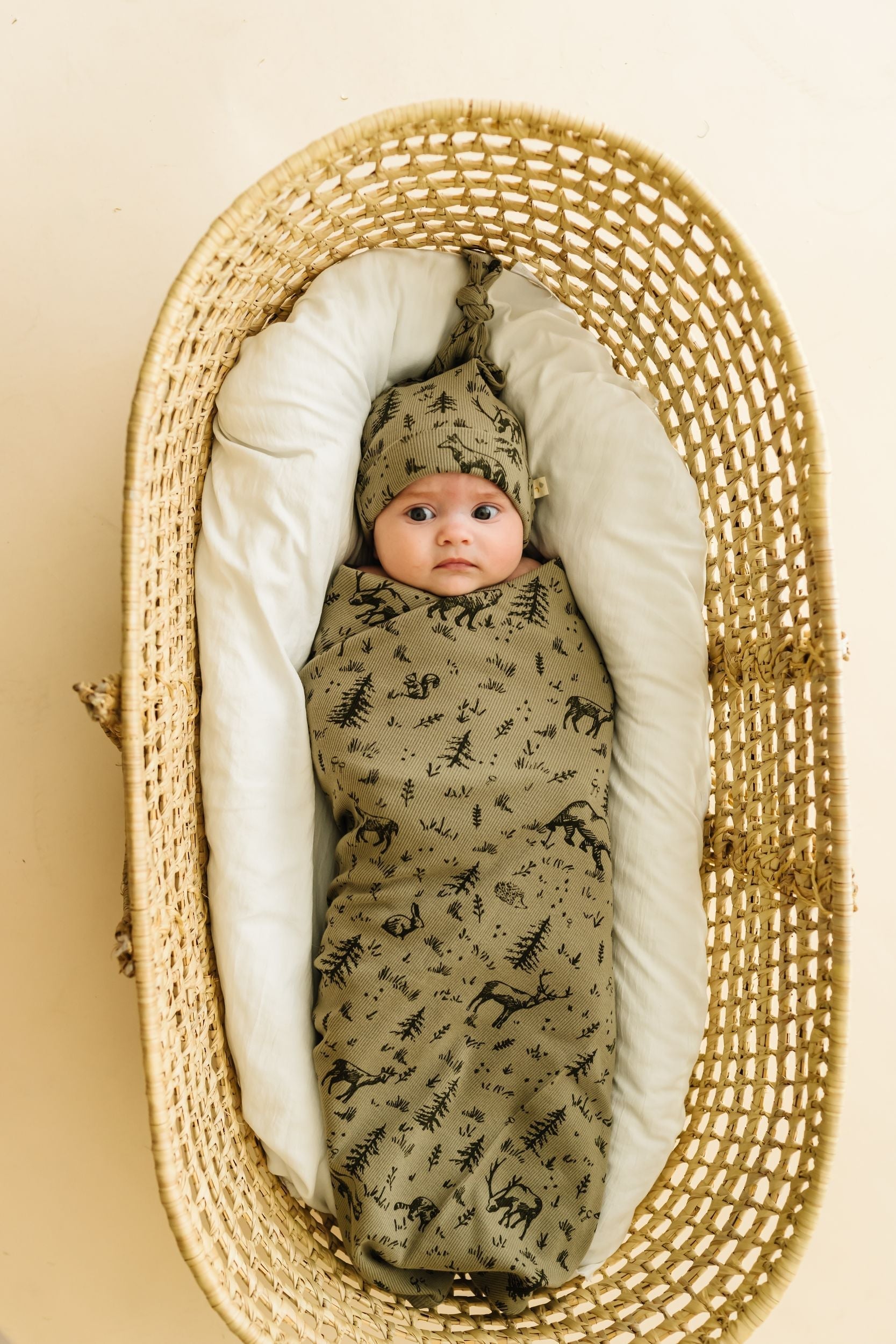 Organic Swaddle Blanket & Hat - Forest Folk