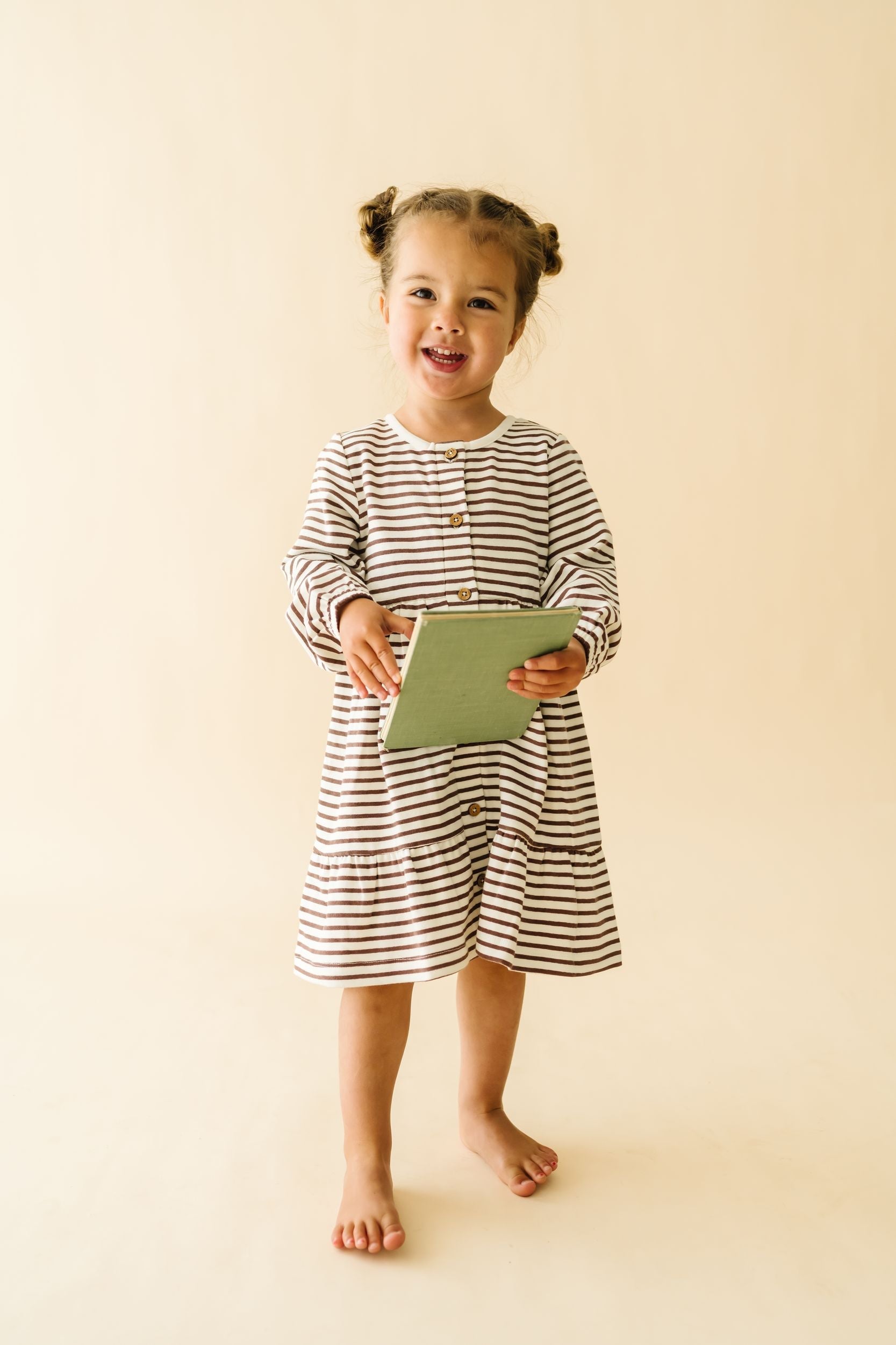 Organic Tiered Dress - Plum Stripes