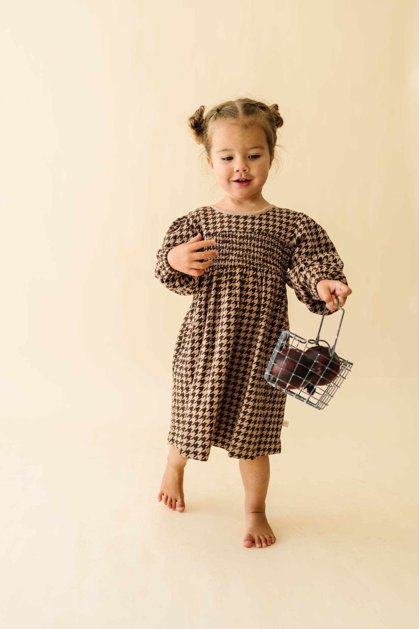 Organic Smocked Dress - Houndstooth