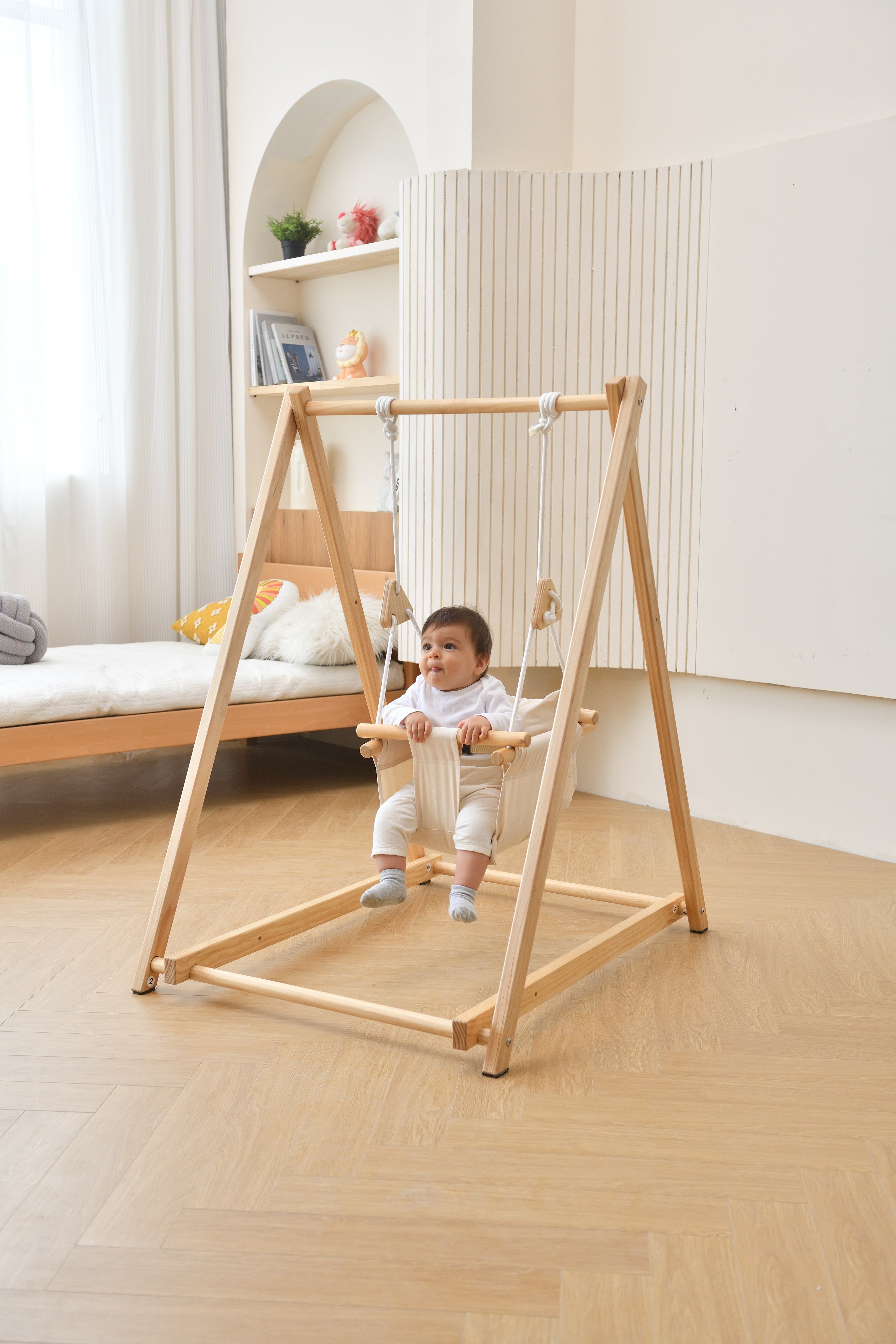 Spruce - Baby and Toddler Foldable Wooden Swing Set Indoor Avenlur.com   