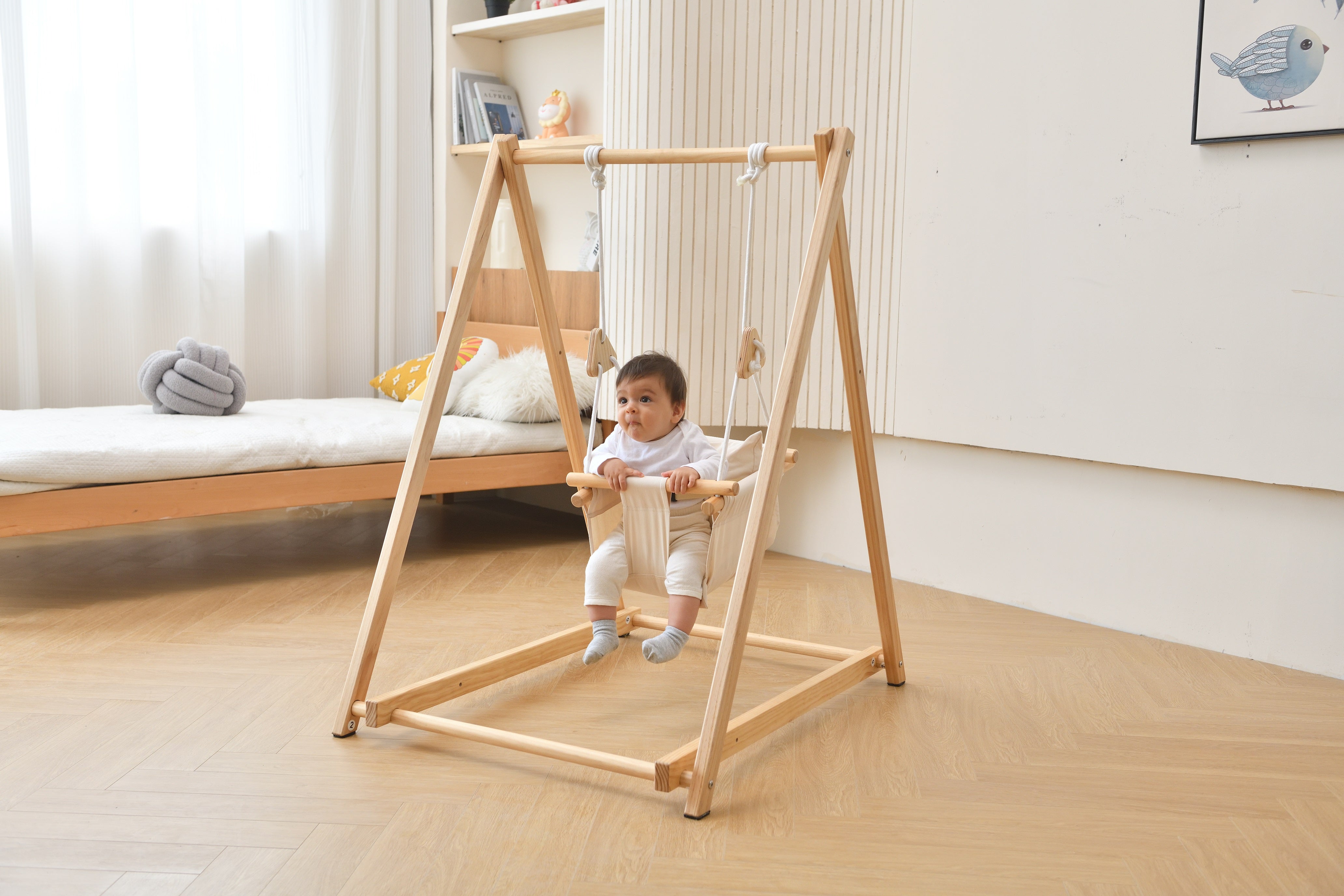 Spruce - Baby and Toddler Foldable Wooden Swing Set Indoor Avenlur.com   