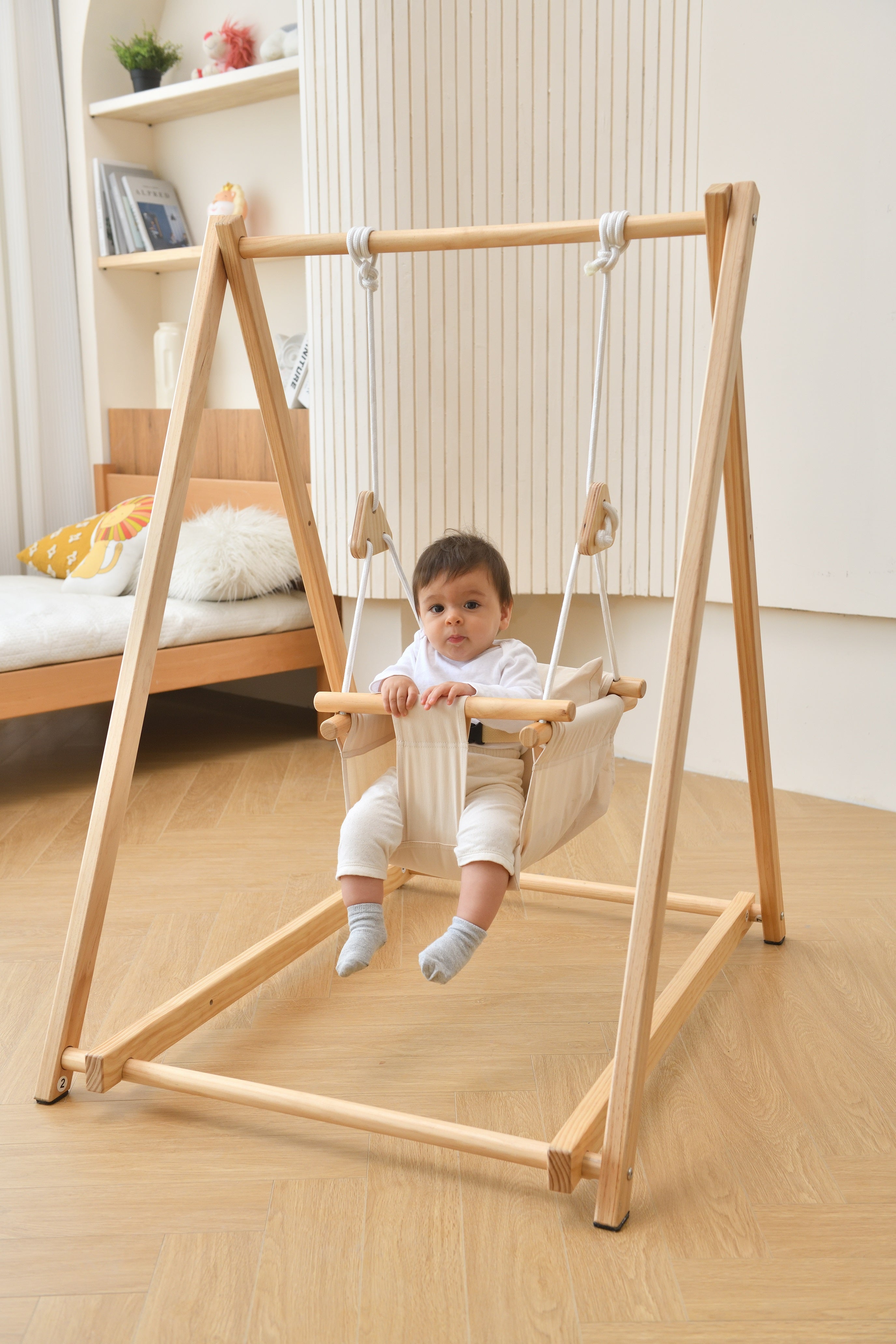 Spruce - Baby and Toddler Foldable Wooden Swing Set Indoor Avenlur.com   