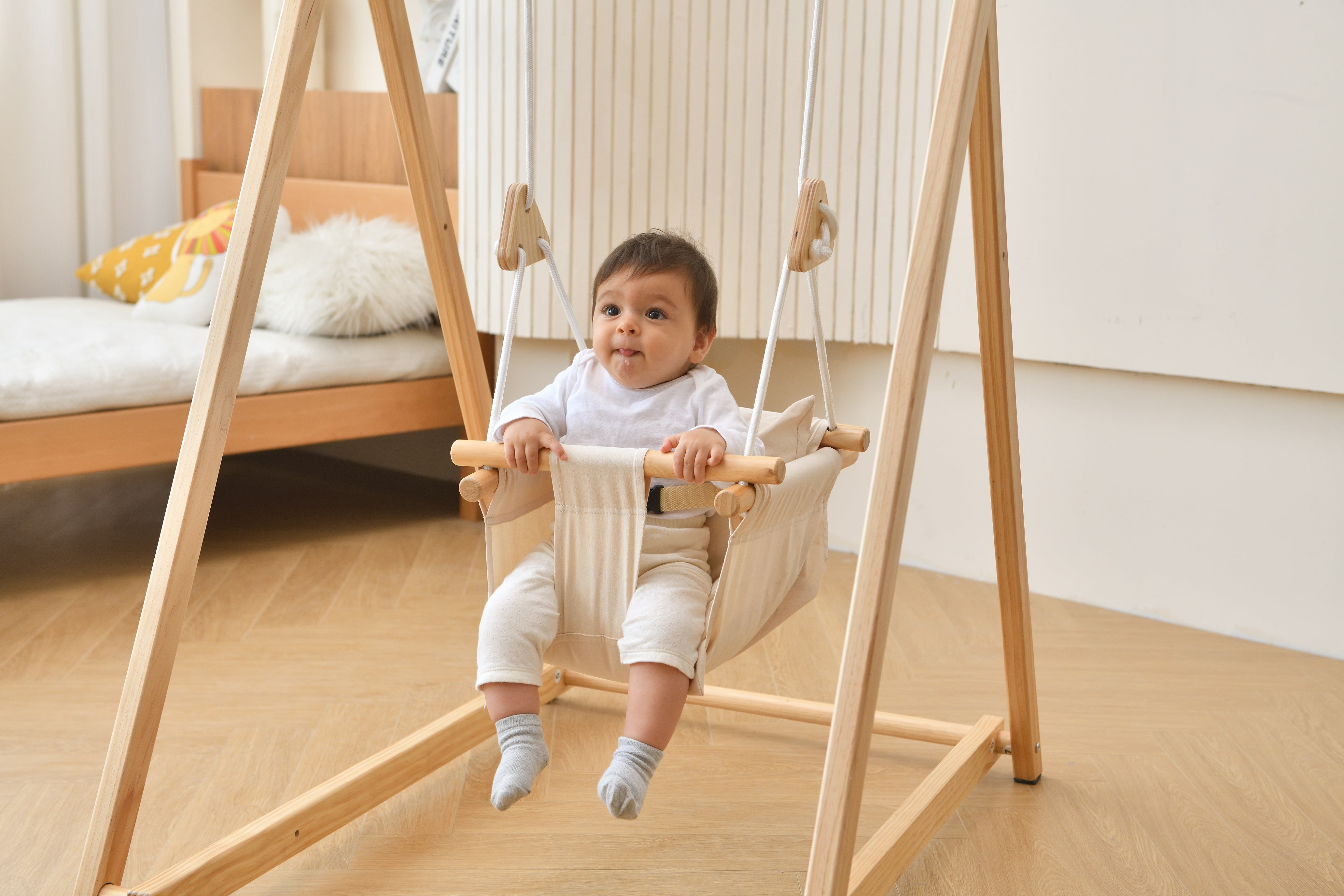 Spruce - Baby and Toddler Foldable Wooden Swing Set Indoor Avenlur.com   