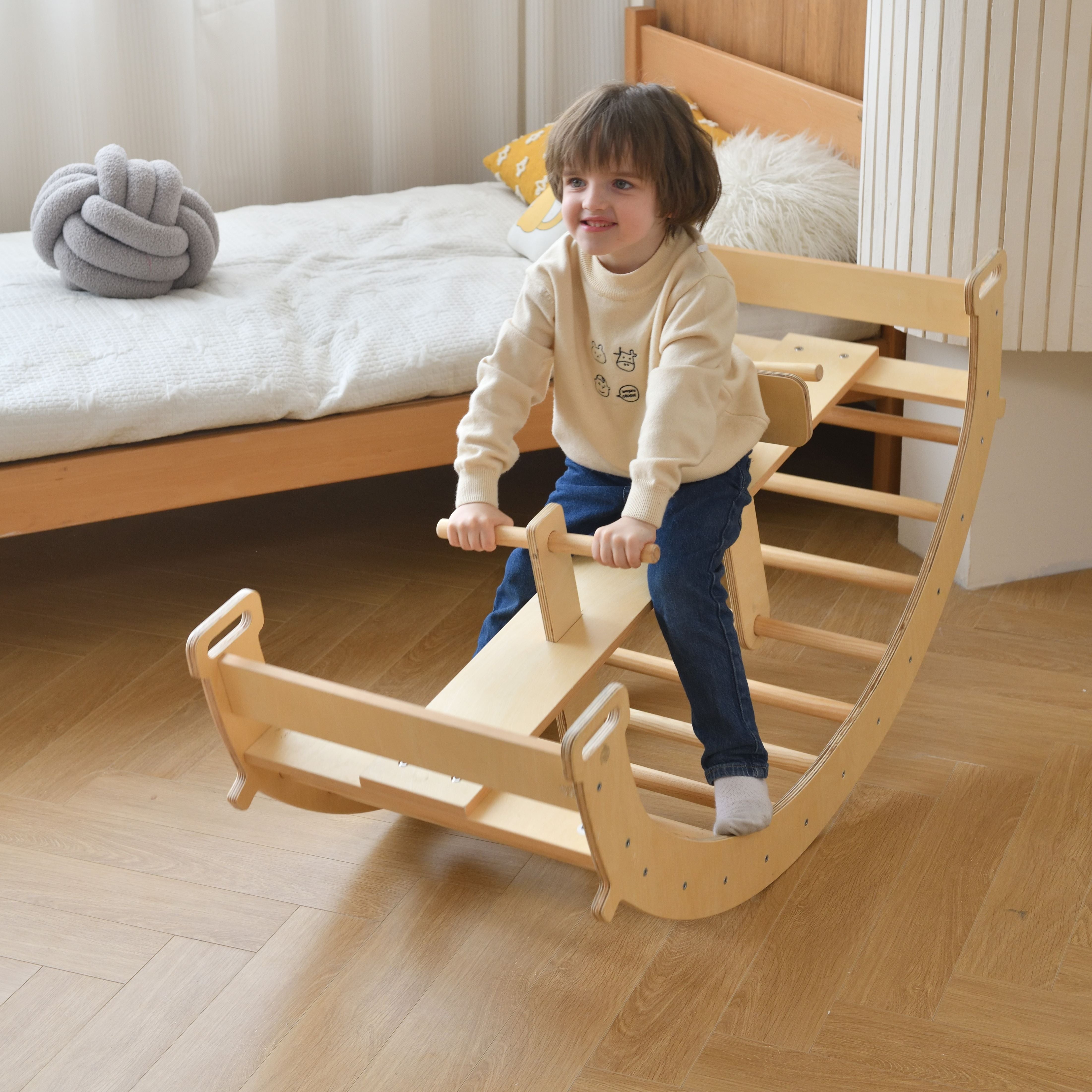 Bazel - Pikler 6-in-1  Climber with Rocker Arch and Slide Set Indoor Avenlur.com   