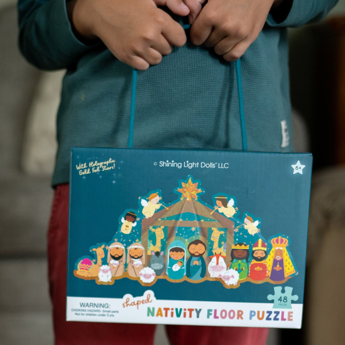 Christmas Nativity Shaped Floor Puzzle with Sparkle Accents