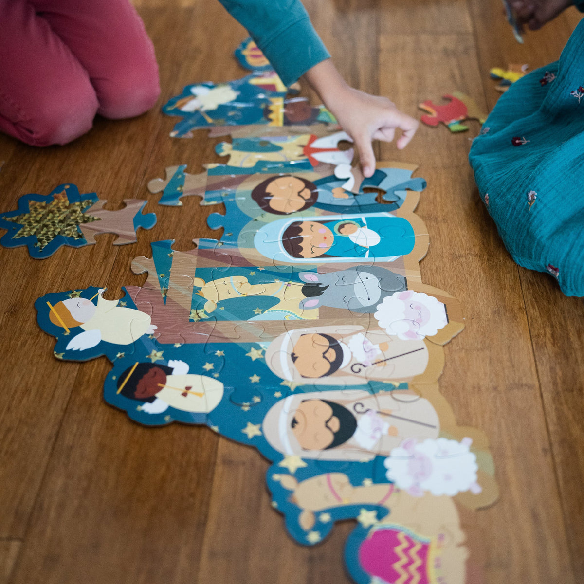 Christmas Nativity Shaped Floor Puzzle with Sparkle Accents