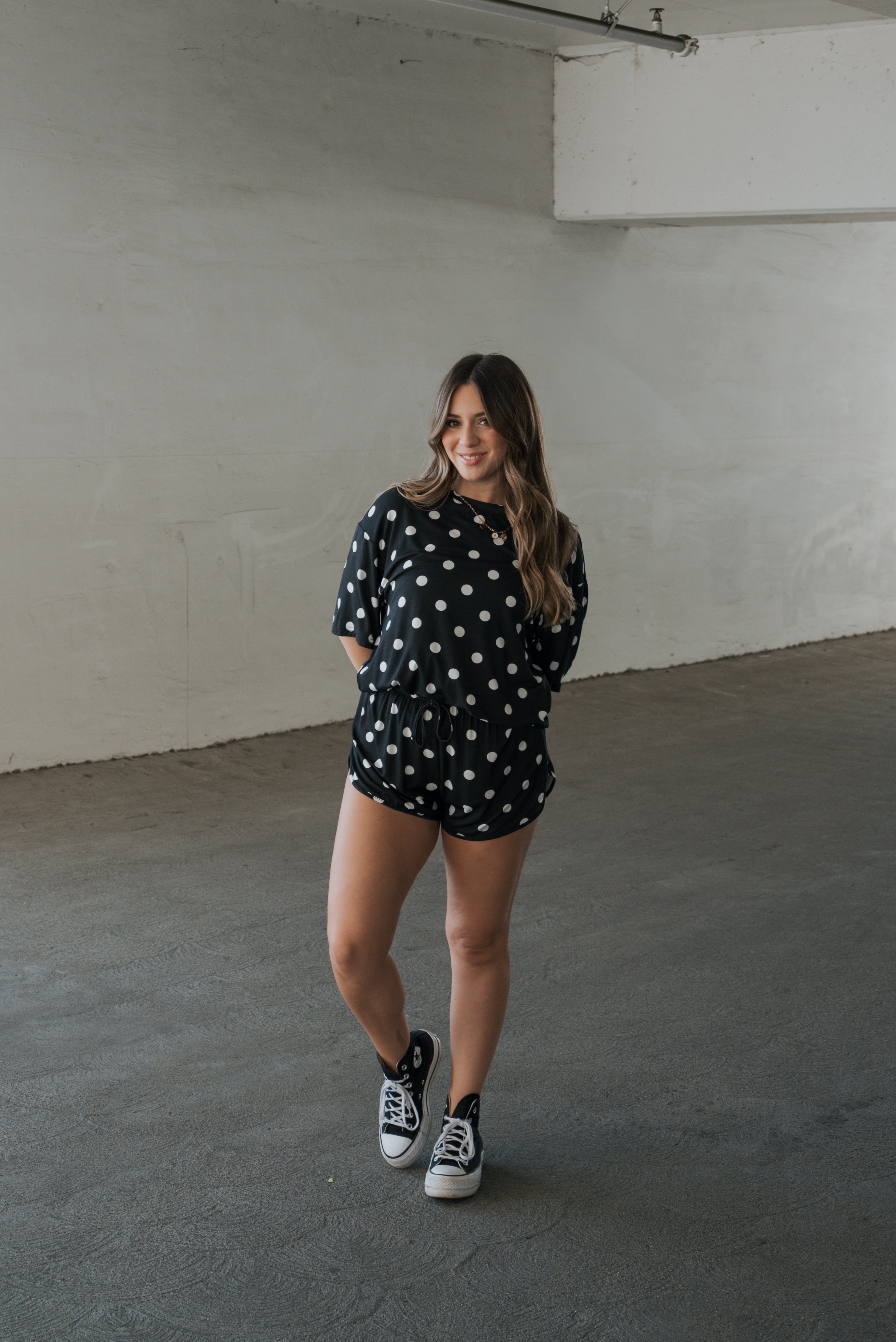 Women's Bamboo Short Set | B&W Polka Dot
