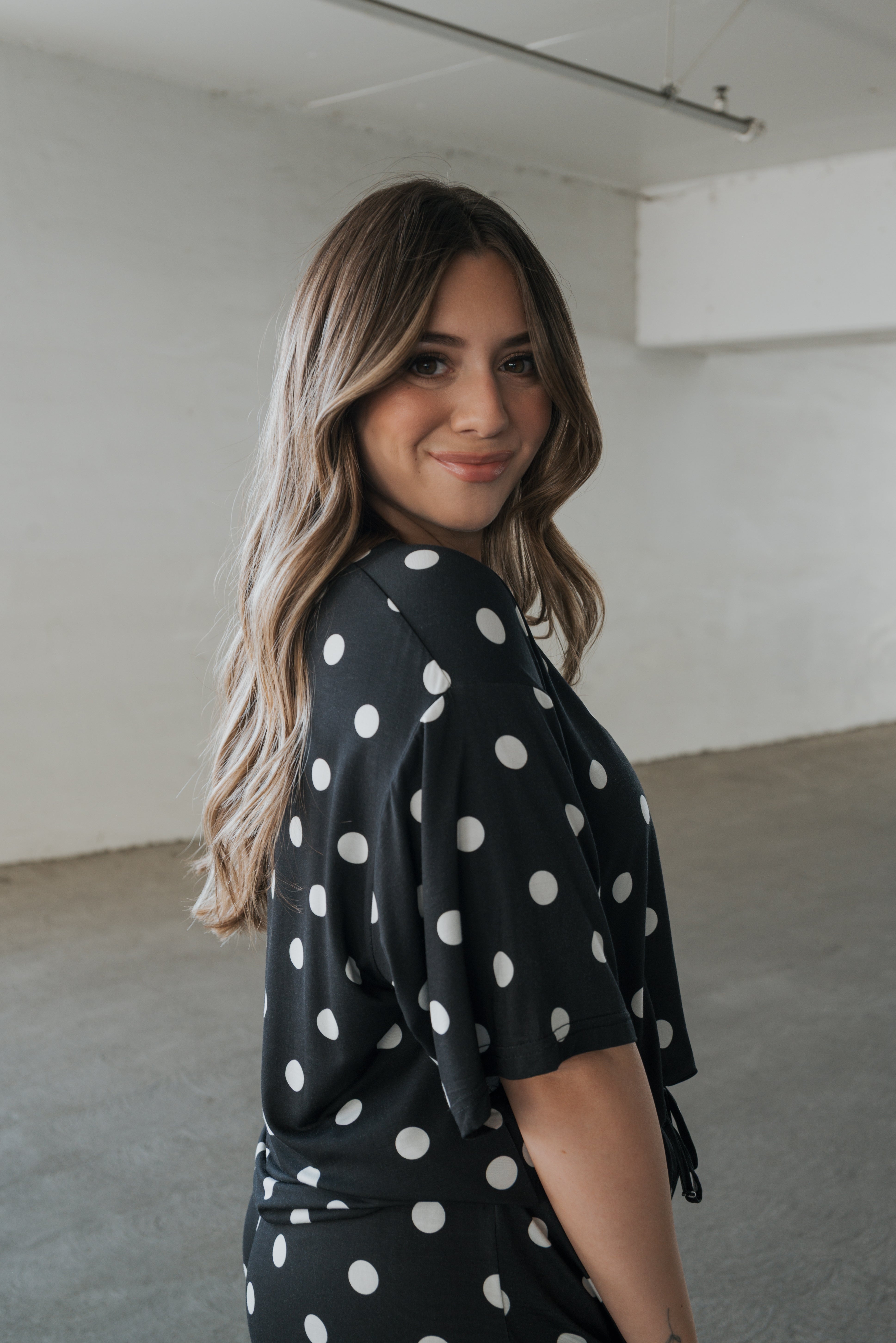 Women's Bamboo Short Set | B&W Polka Dot