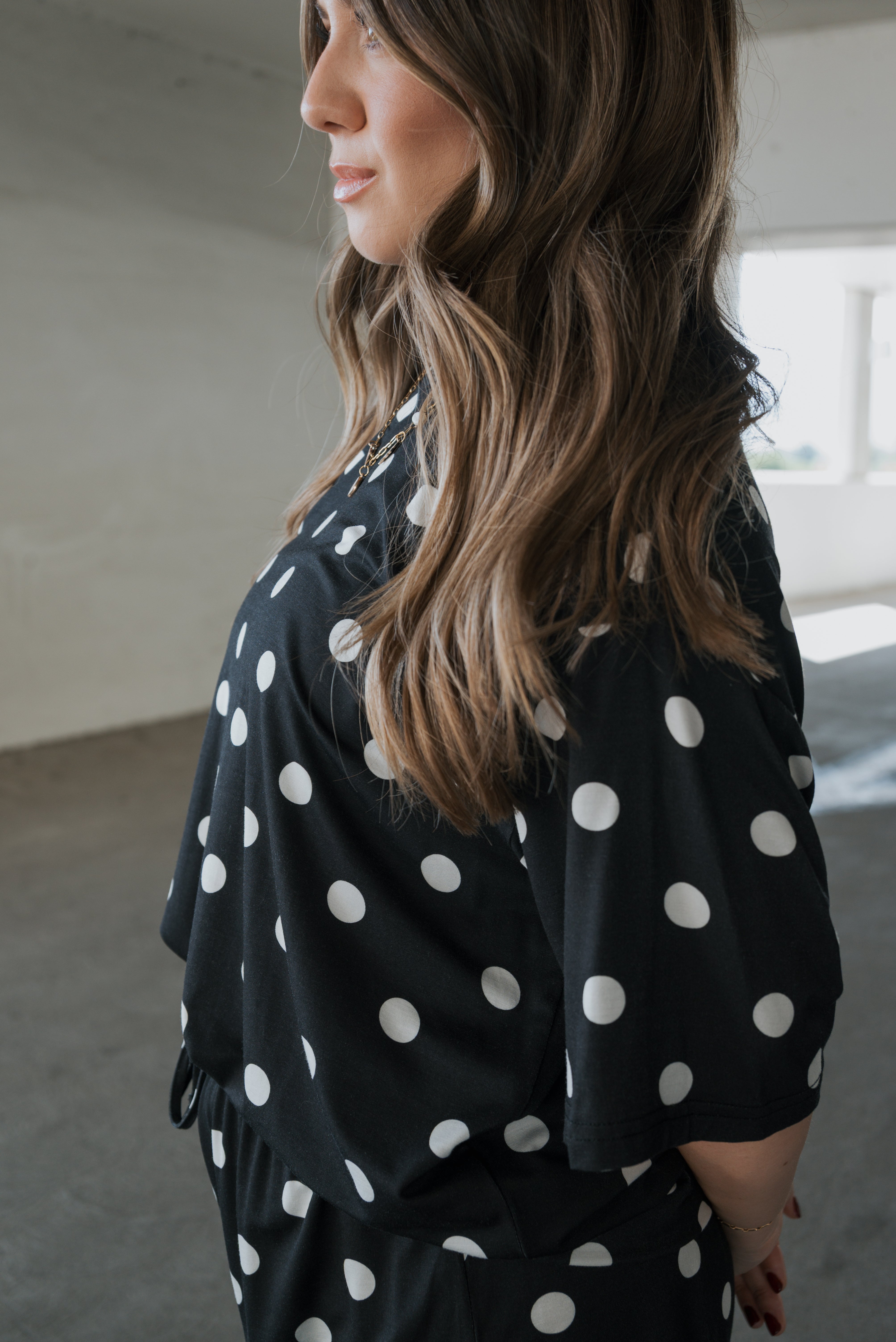 Women's Bamboo Short Set | B&W Polka Dot