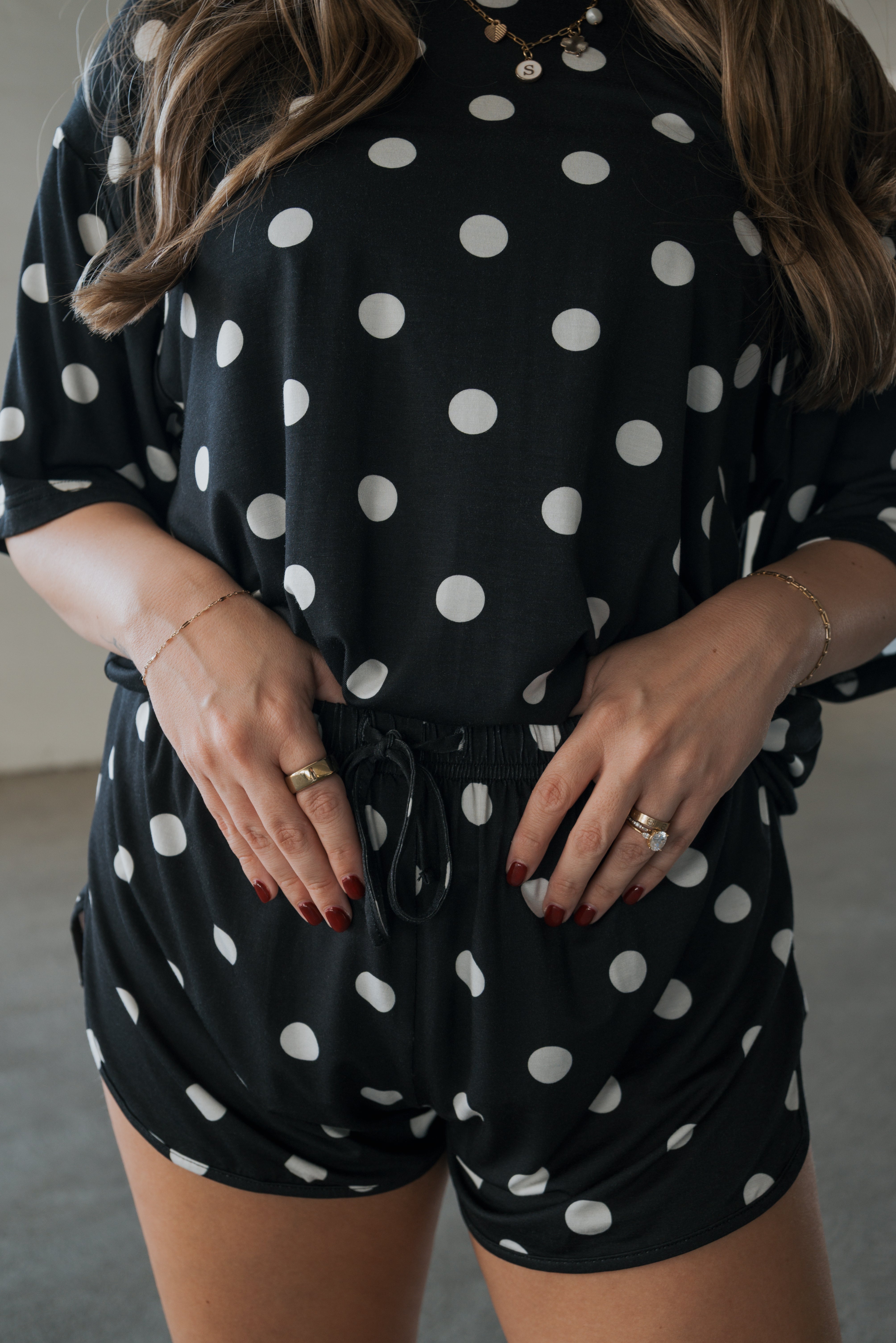 Women's Bamboo Short Set | B&W Polka Dot