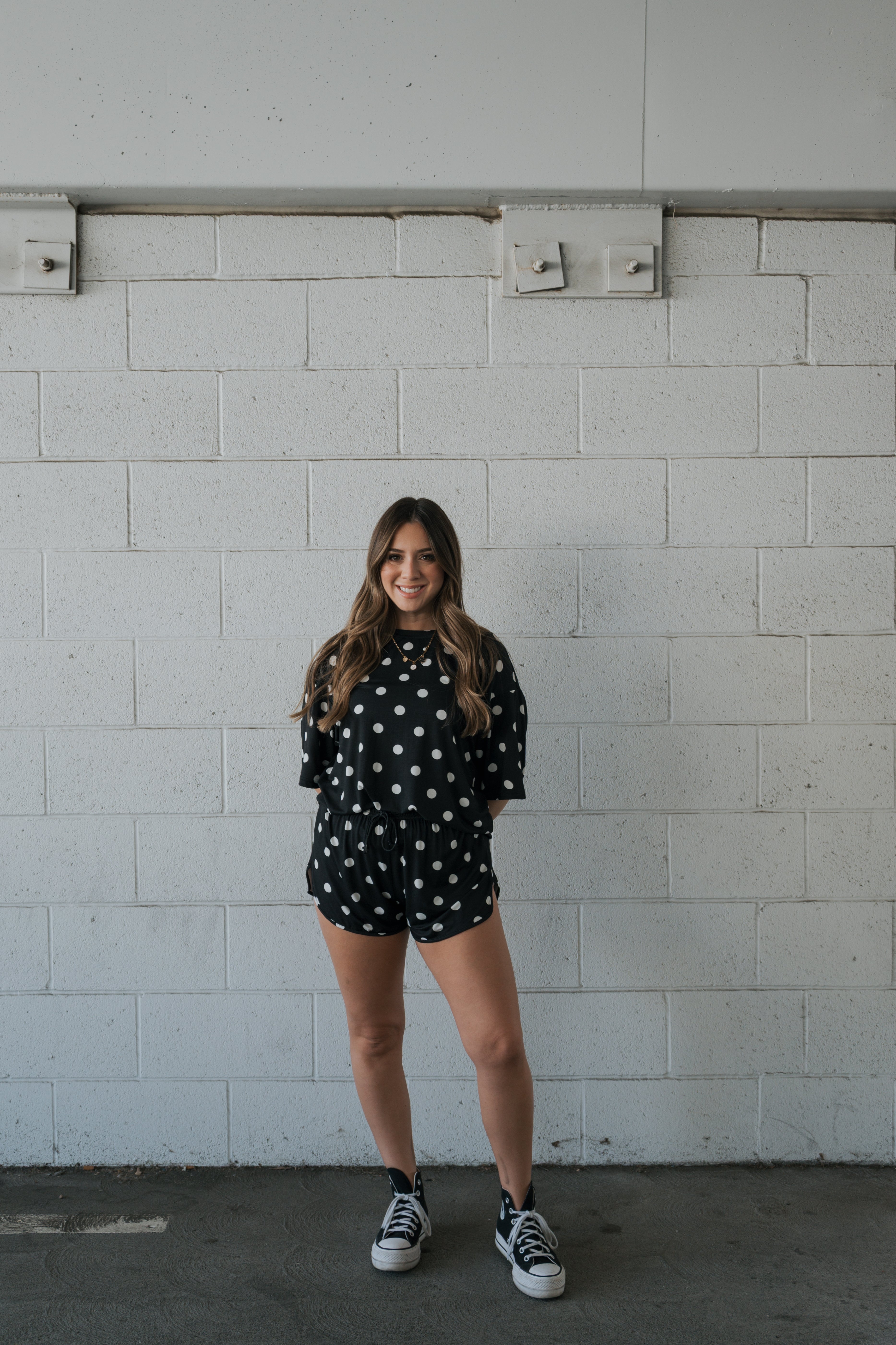 Women's Bamboo Short Set | B&W Polka Dot