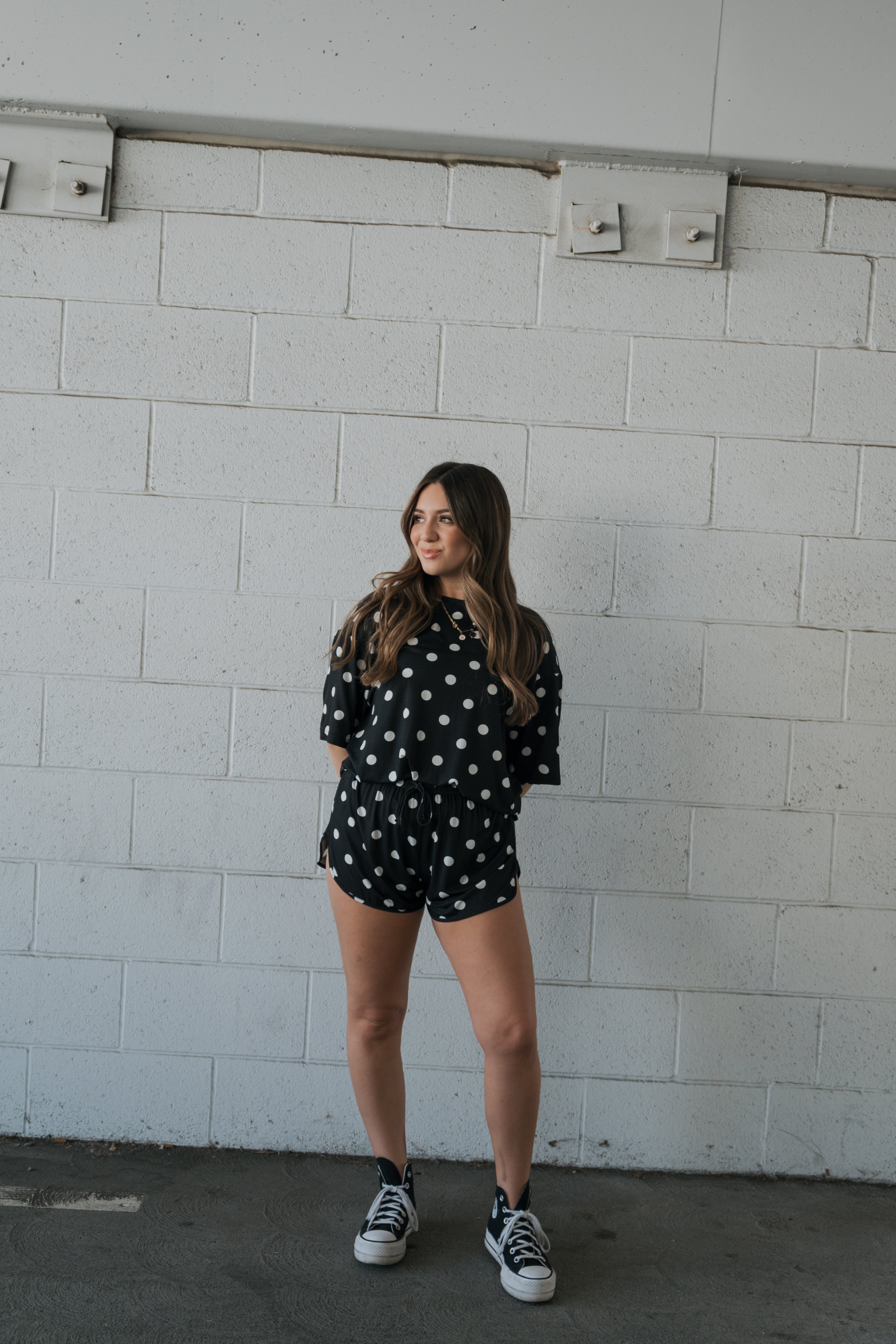 Women's Bamboo Short Set | B&W Polka Dot