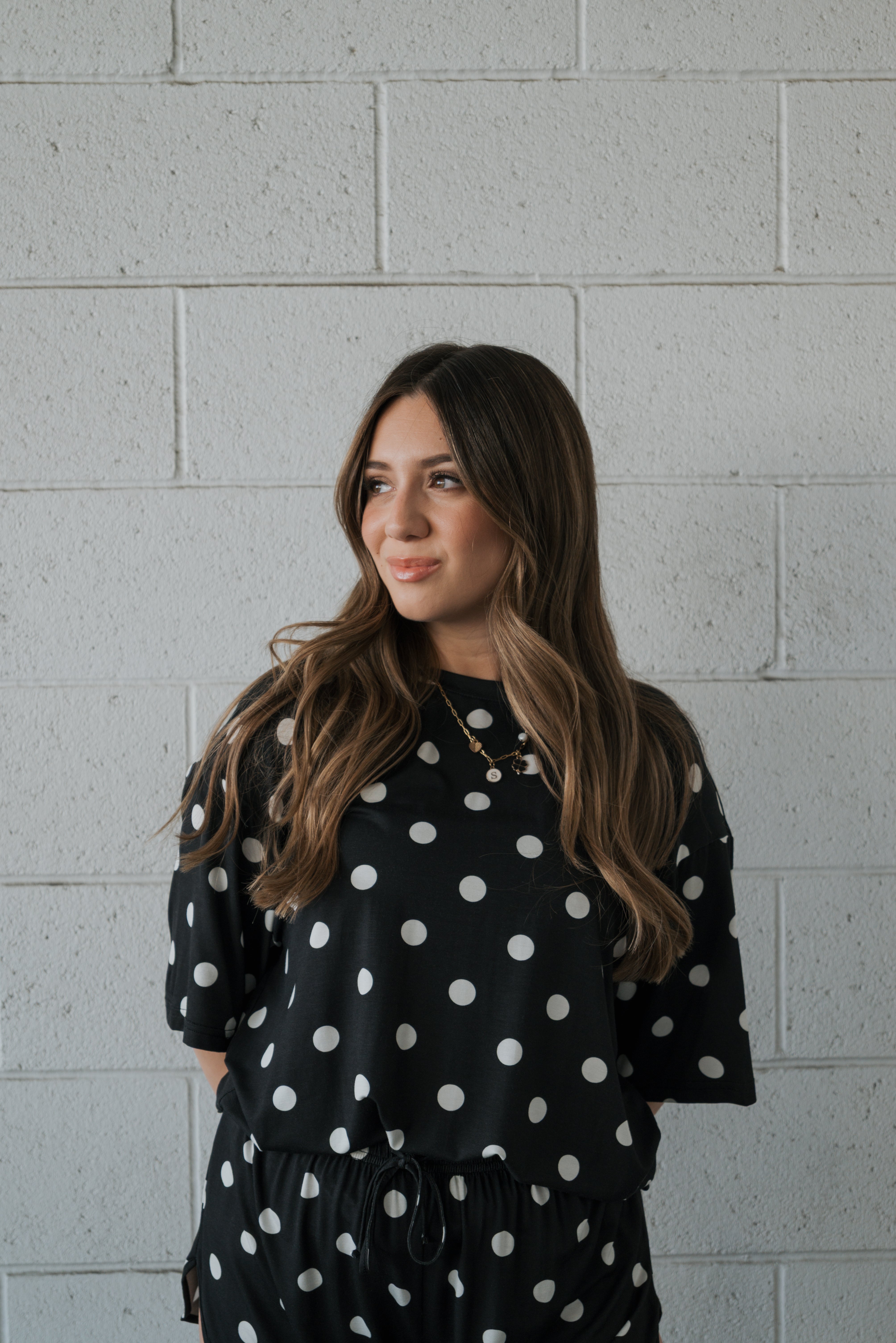 Women's Bamboo Short Set | B&W Polka Dot