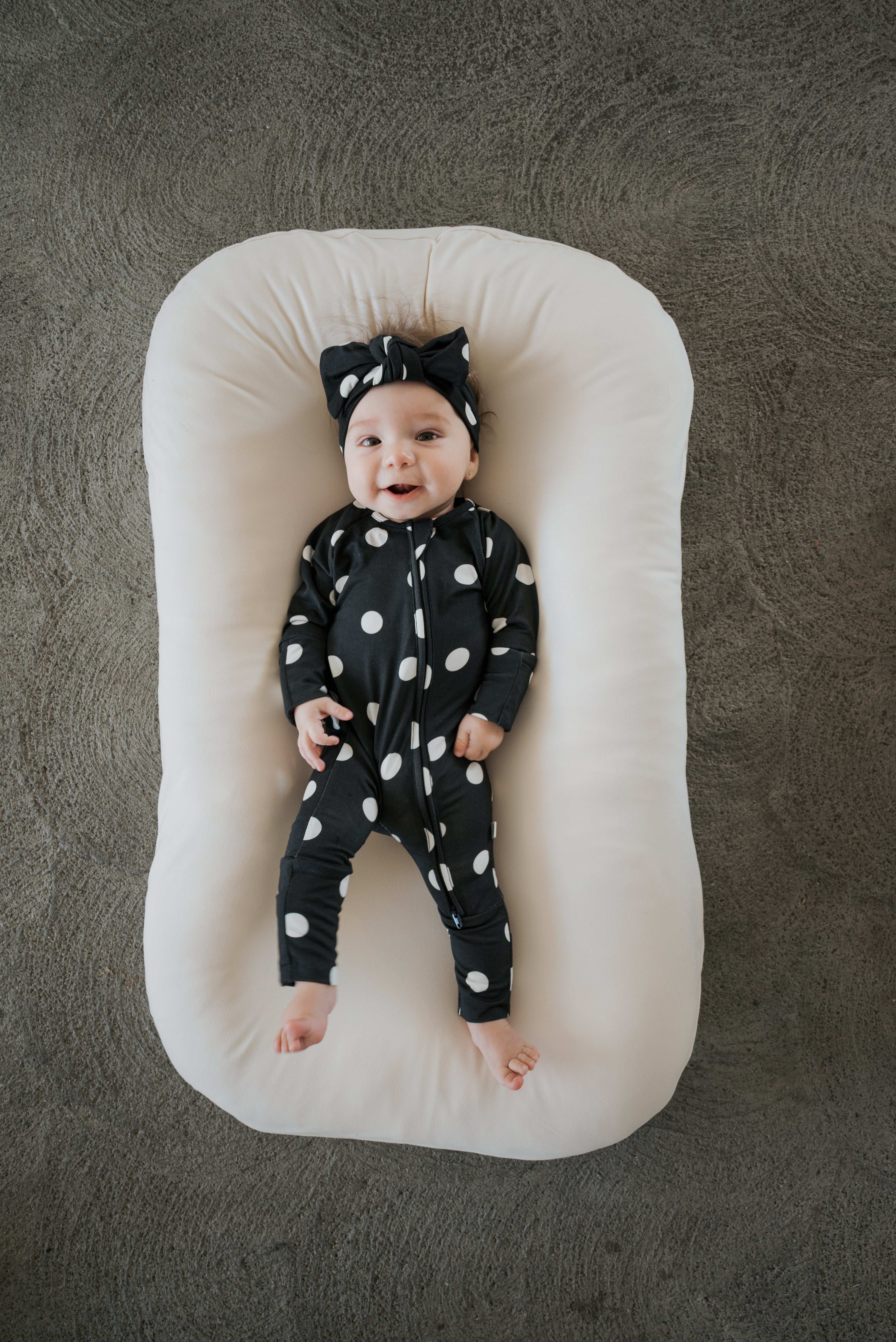 Bamboo Zip Pajamas | B&W Polka Dot