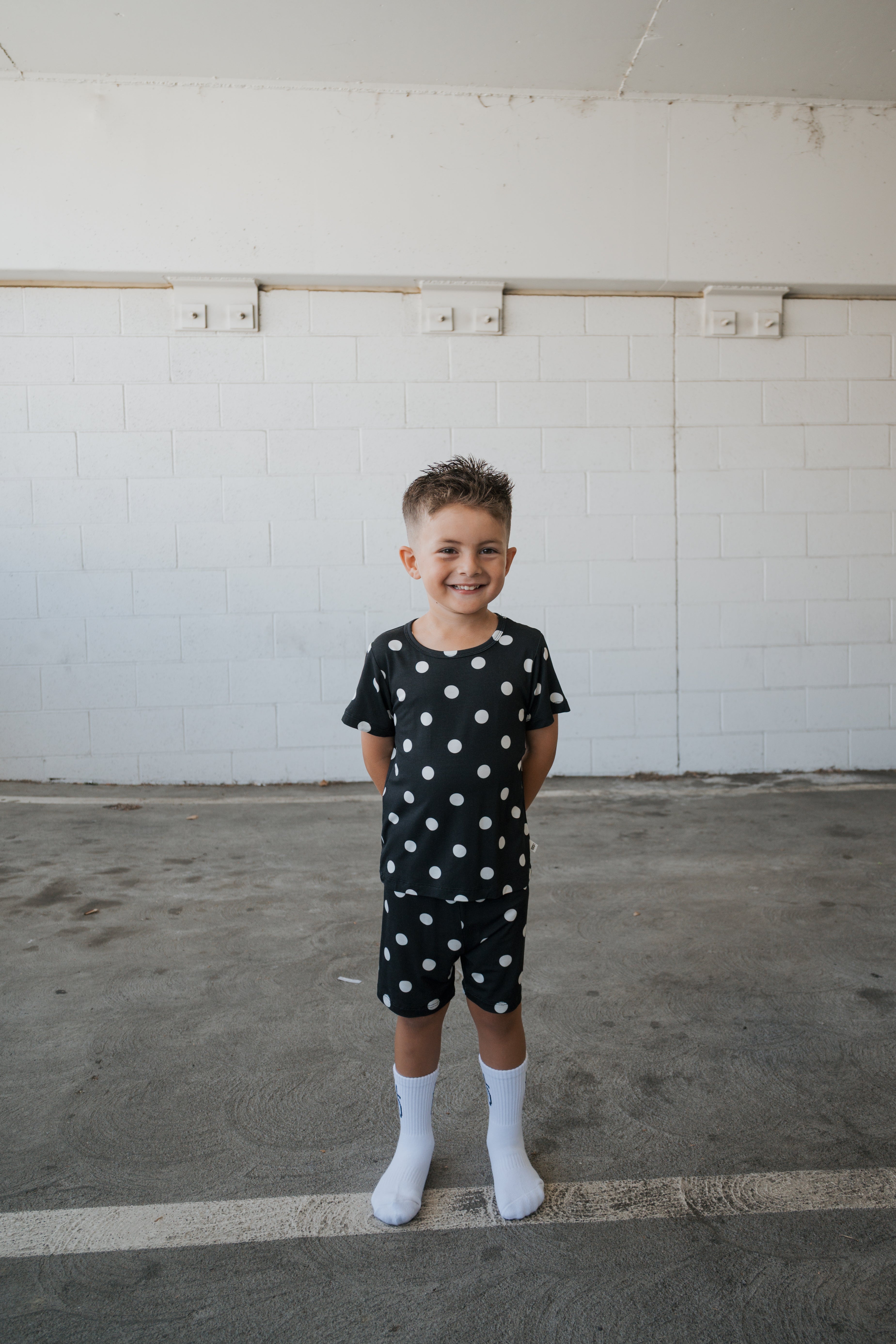 Bamboo Short Set | B&W Polka Dot