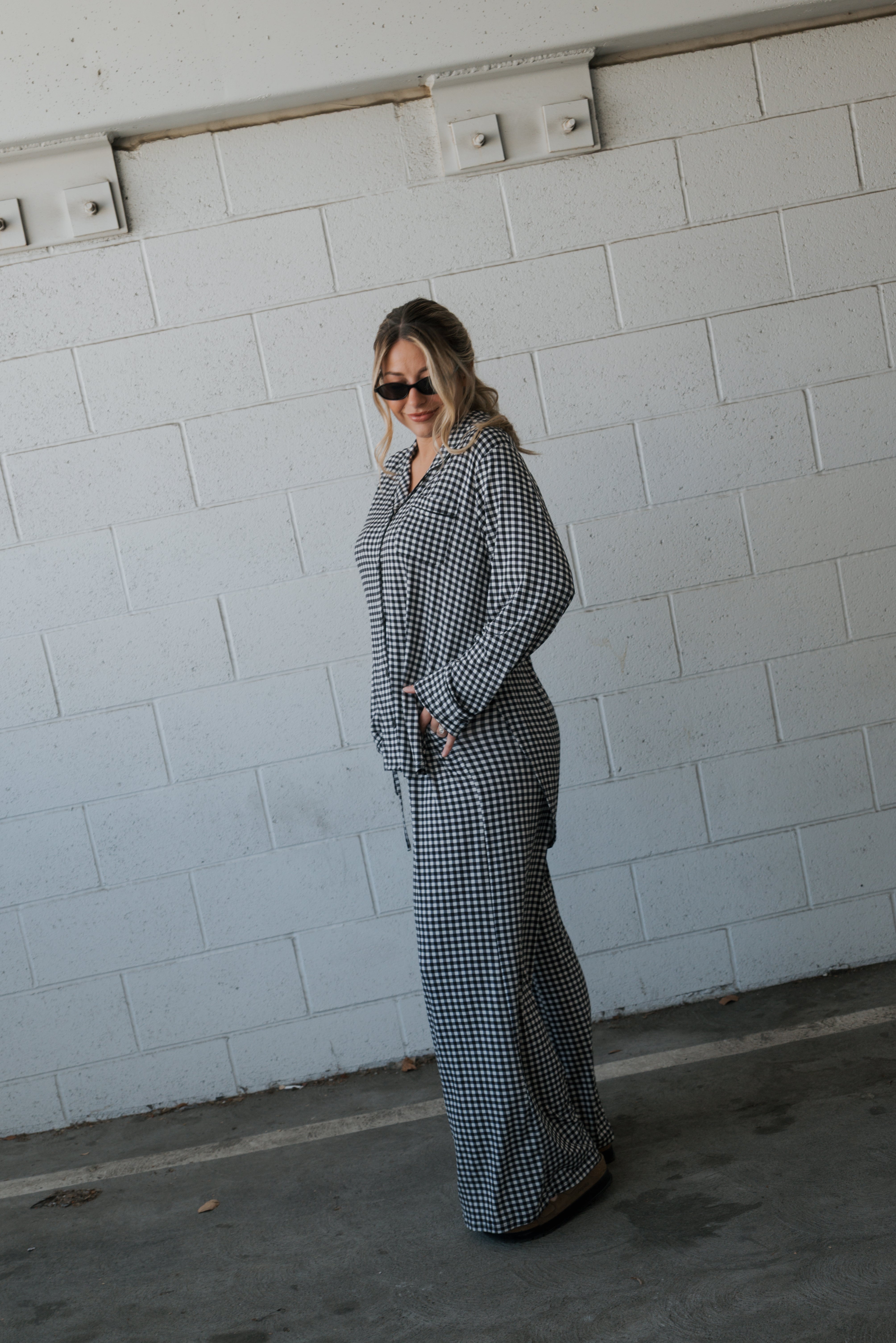 Women's Bamboo Button Up Lounge Set | Black Gingham