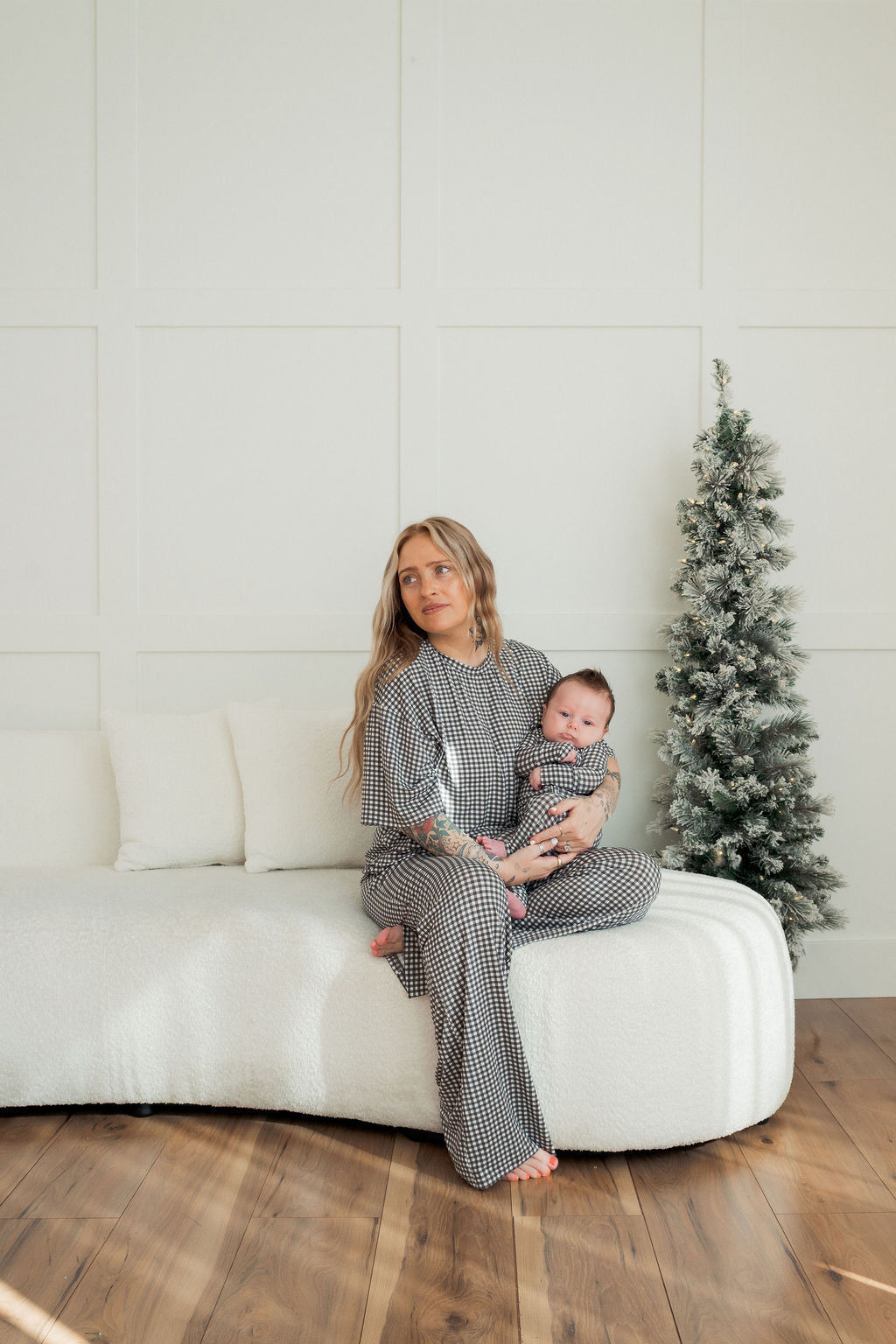 Women's Boxy Tee Lounge Set | Green Gingham