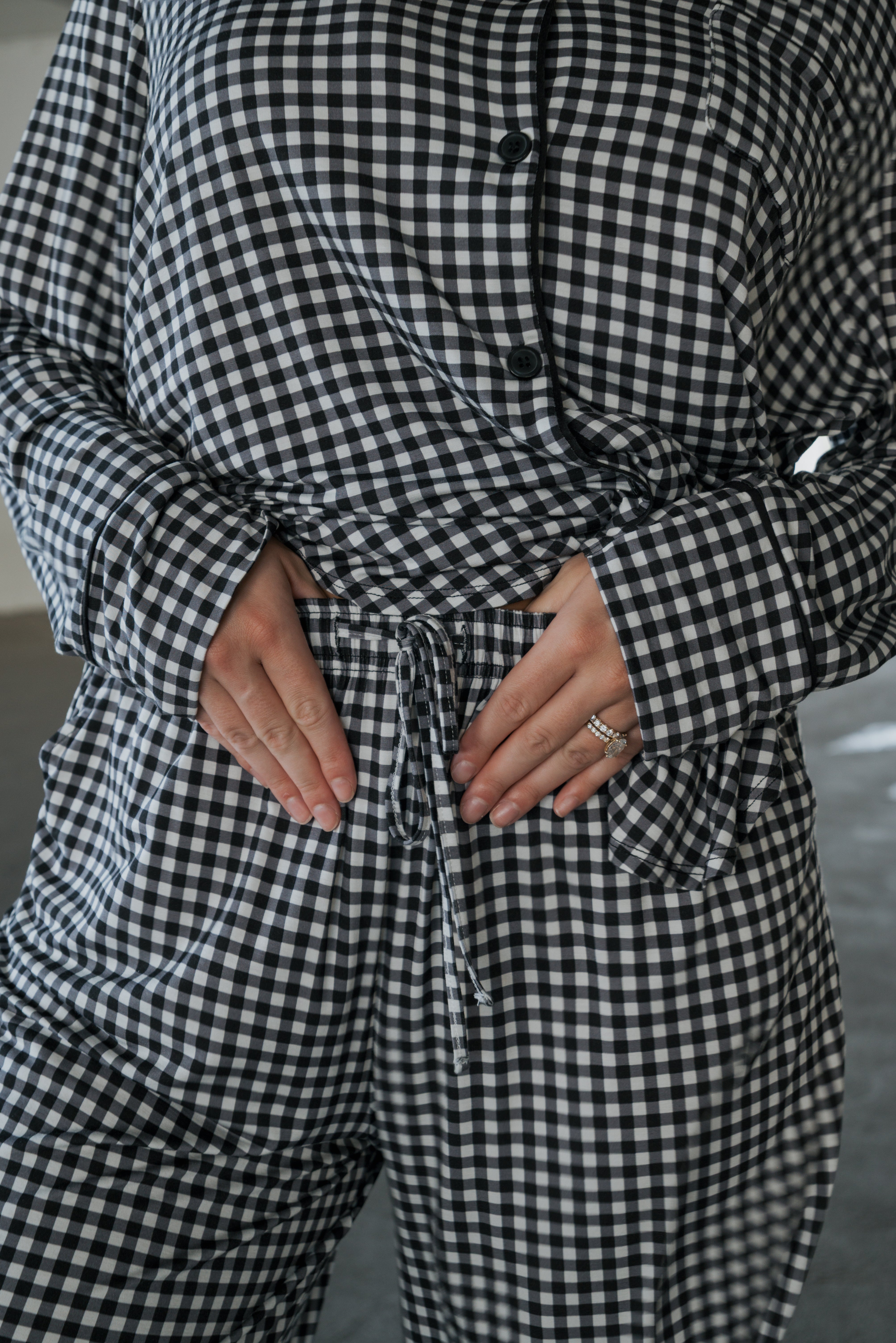 Women's Bamboo Button Up Lounge Set | Black Gingham