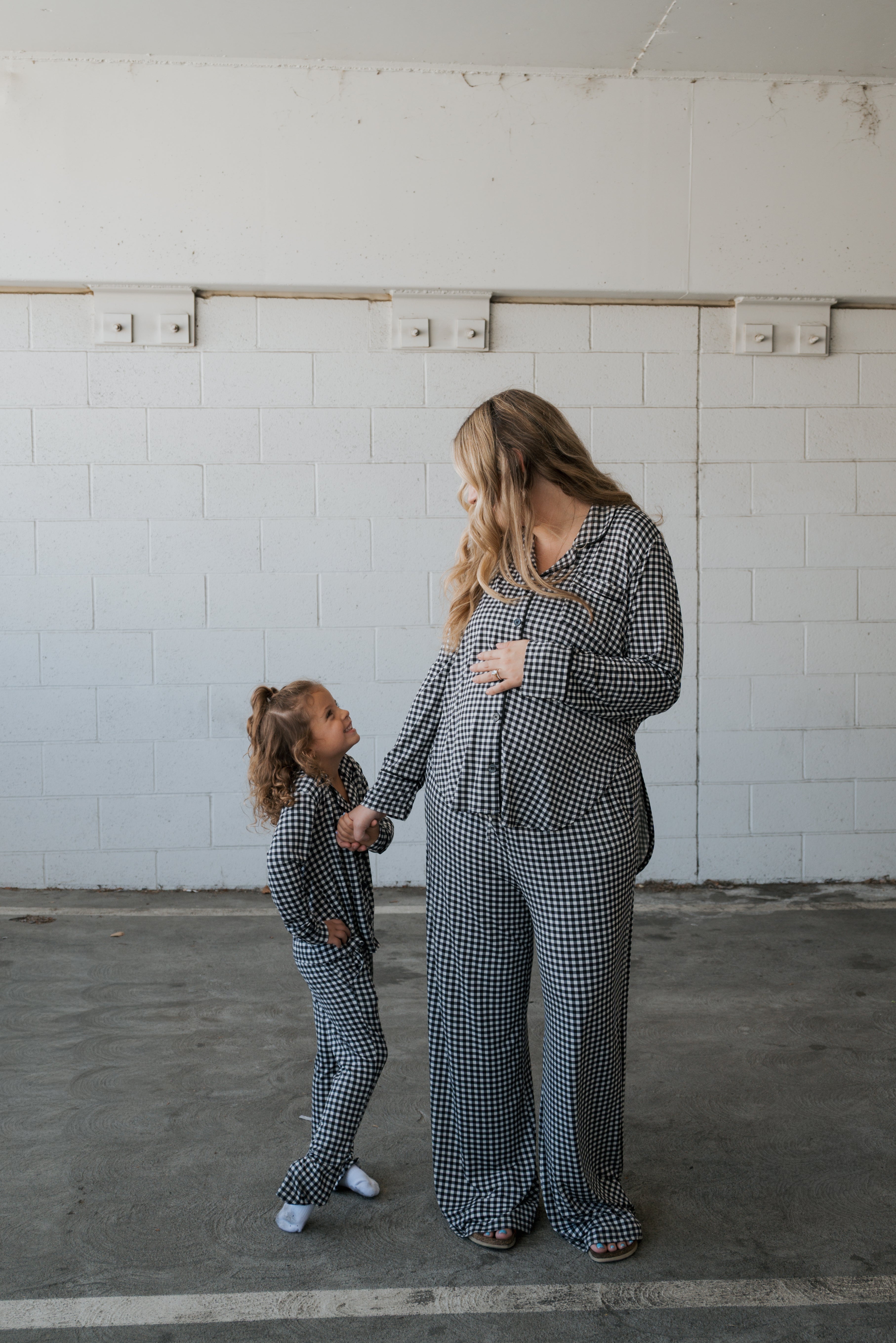 Girl's Bamboo Button Up Lounge Set | Black Gingham