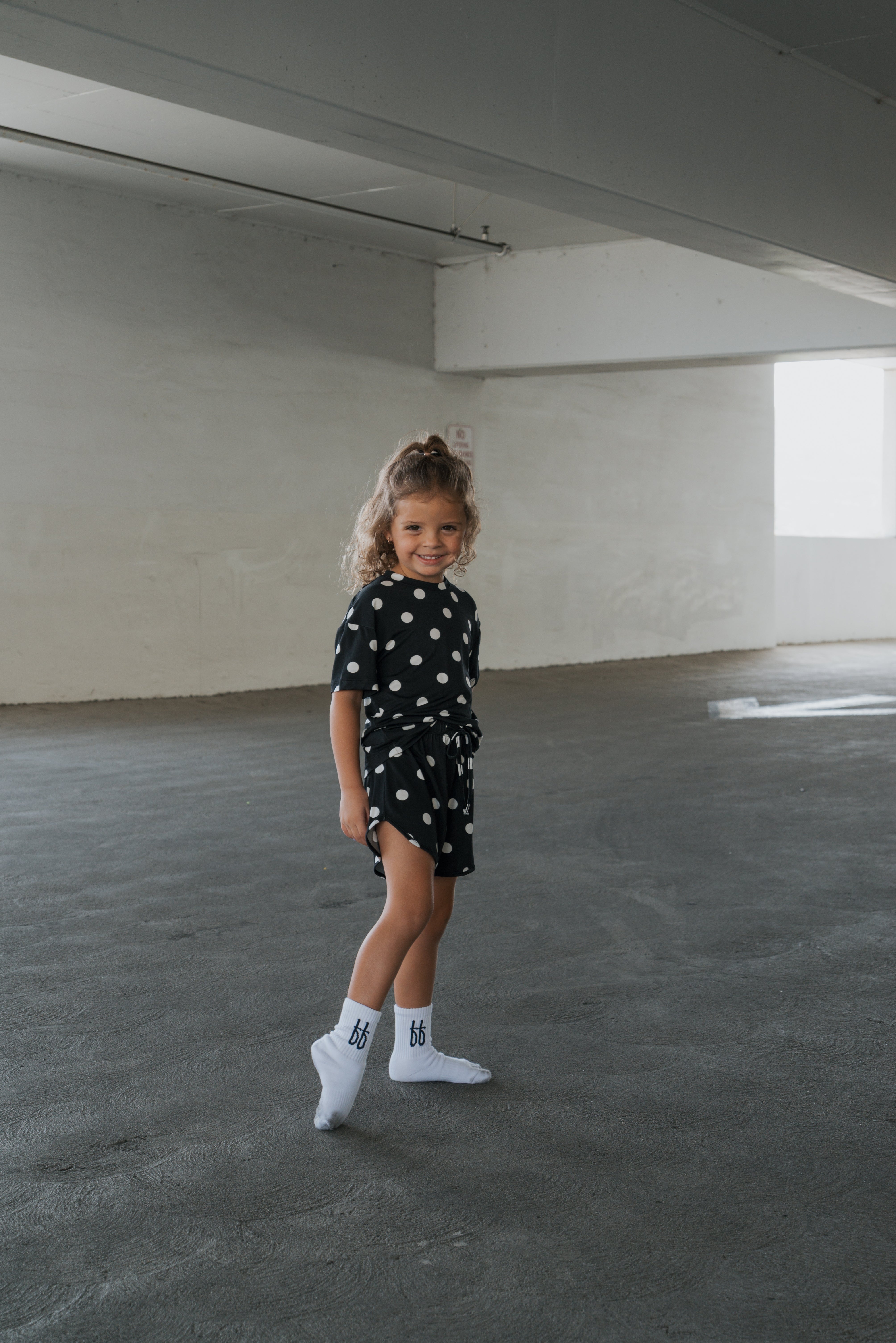 Girl's Bamboo Short Set | B&W Polka Dot