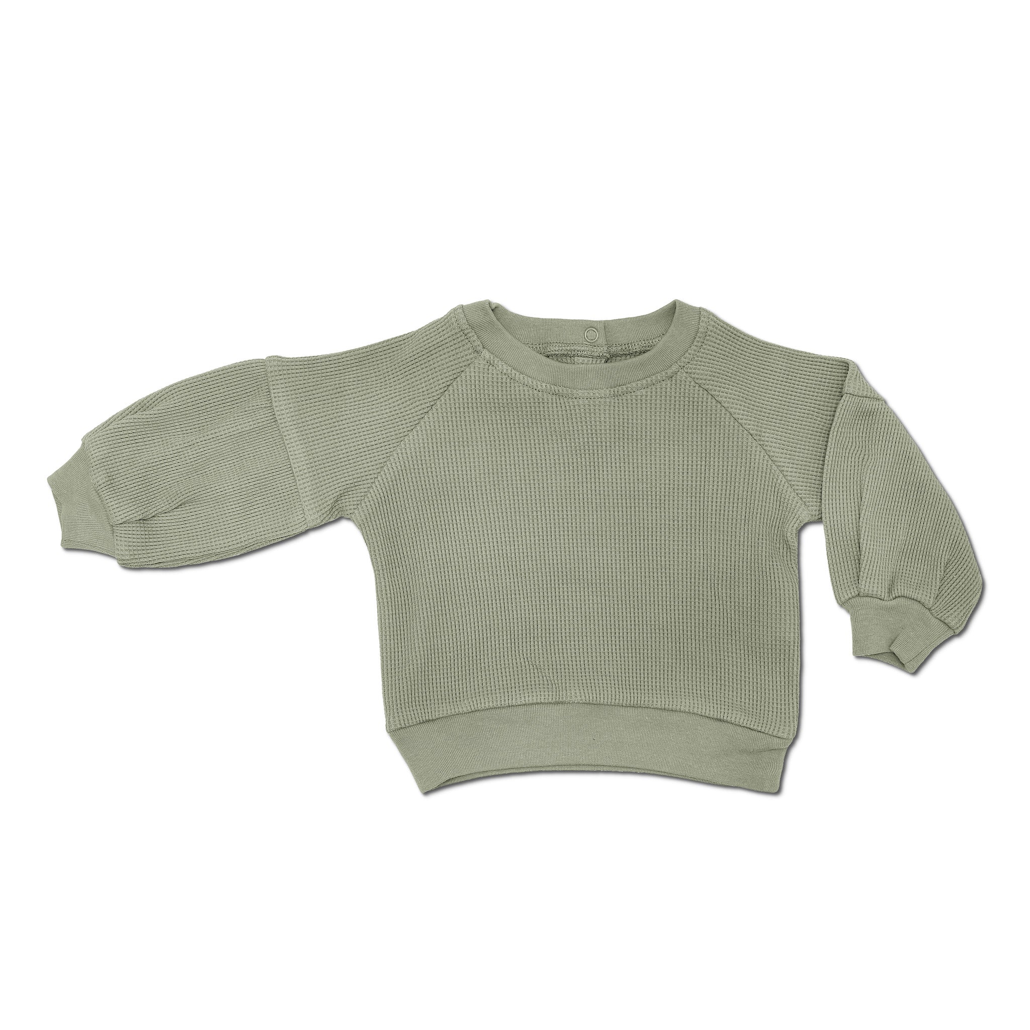 Waffle Balloon Sleeve Sweatshirt - Olive Green