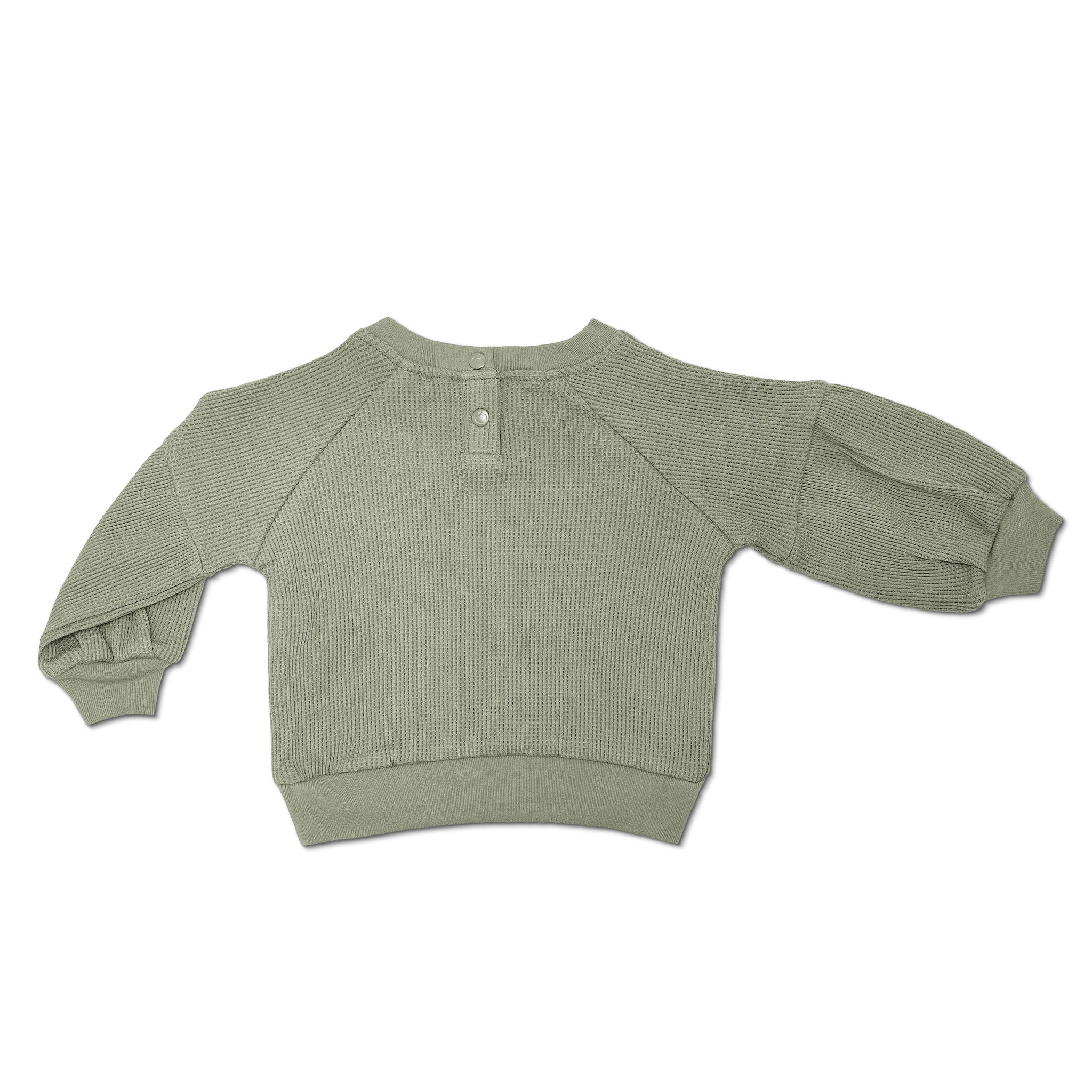 Waffle Balloon Sleeve Sweatshirt - Olive Green