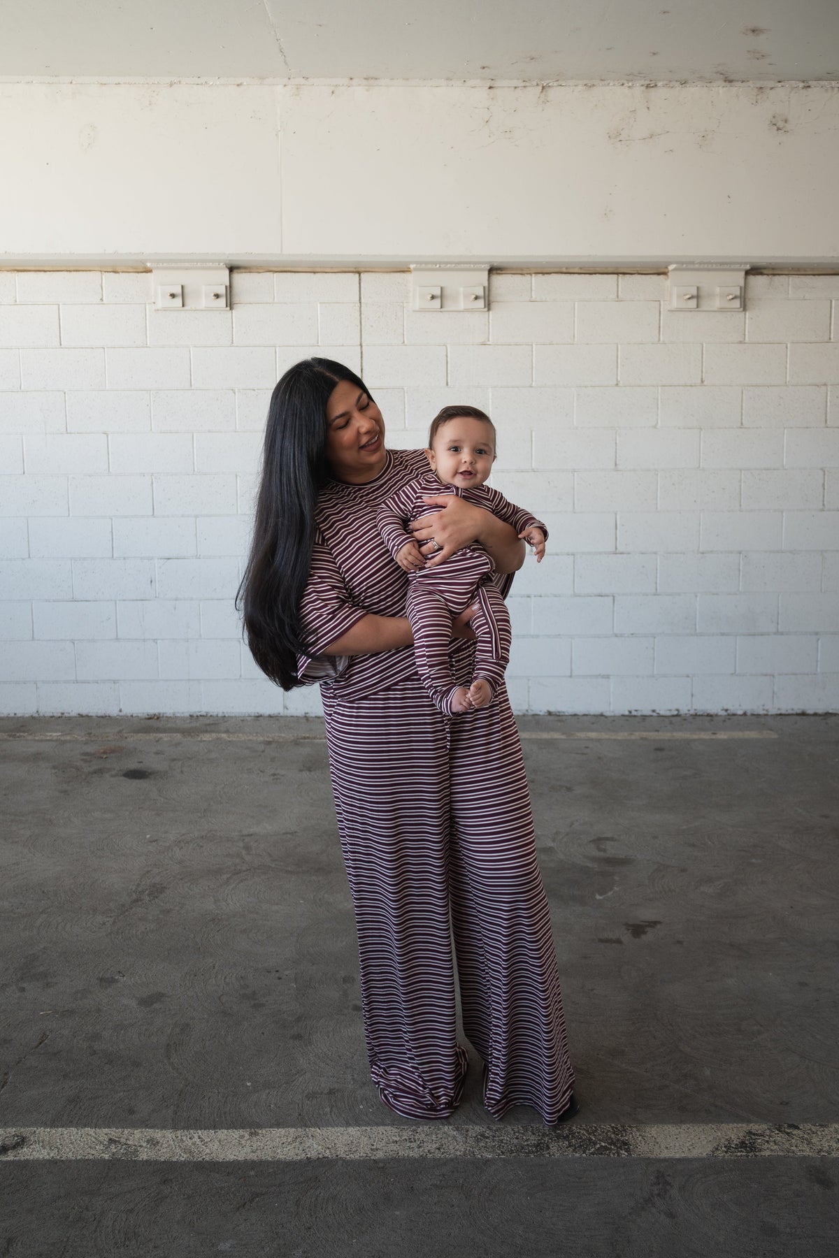 Bamboo Zip Pajamas | Maroon Stripe