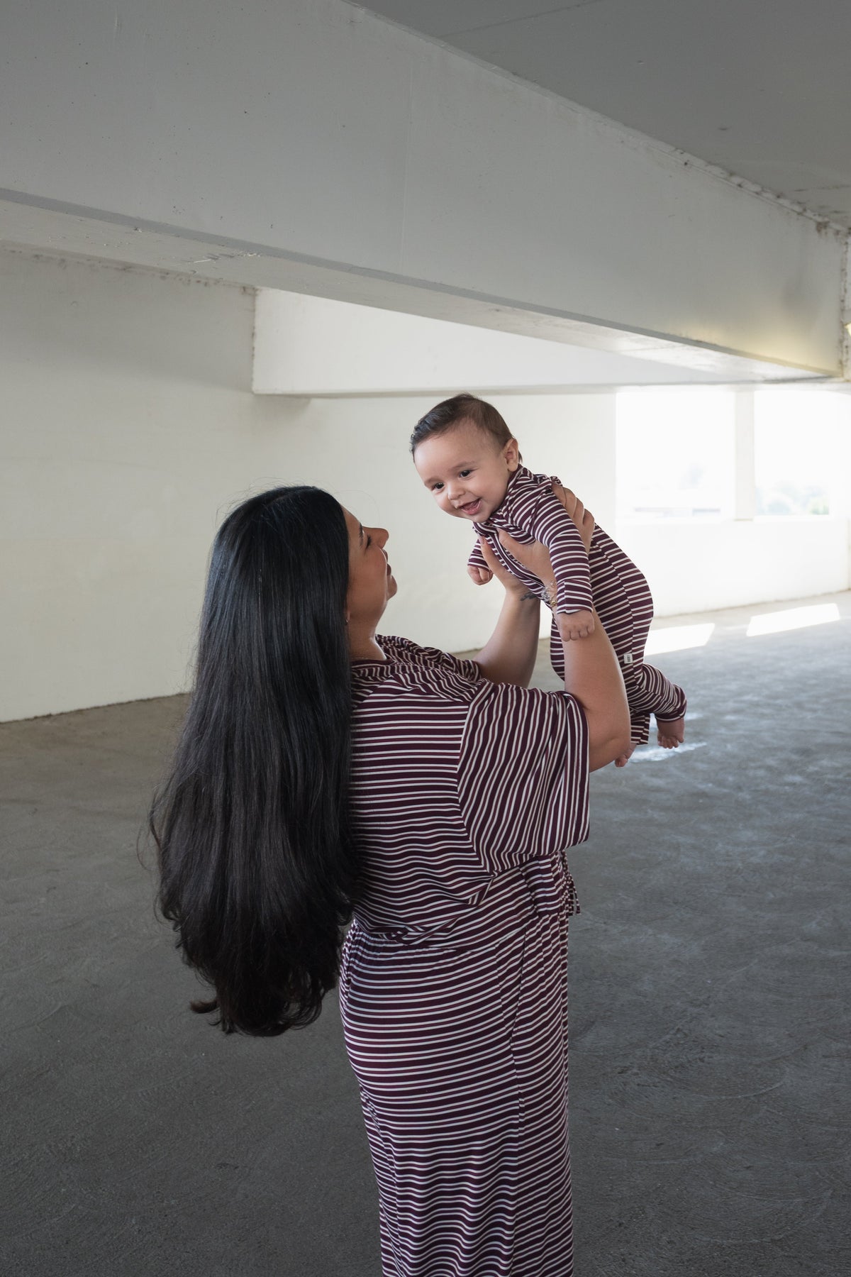 Bamboo Zip Pajamas | Maroon Stripe