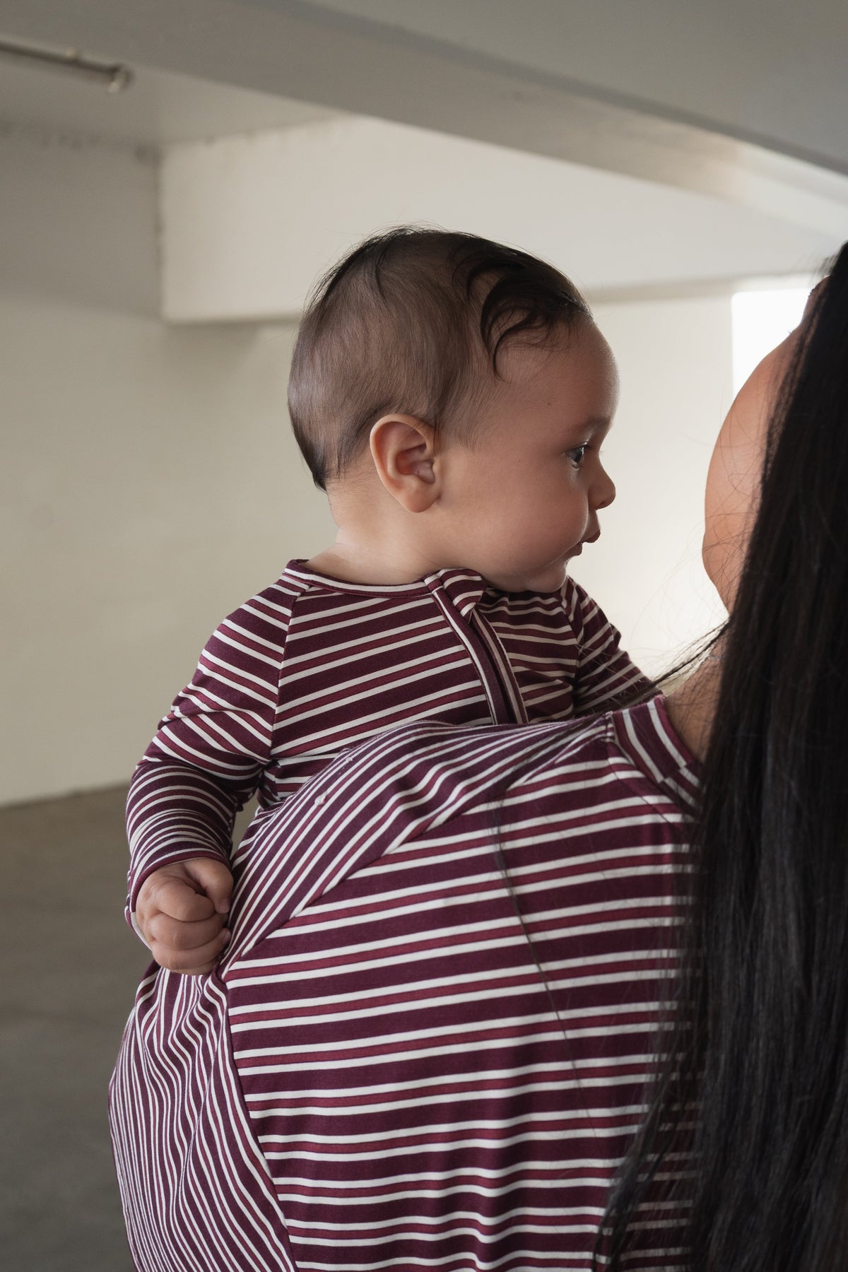Bamboo Zip Pajamas | Maroon Stripe