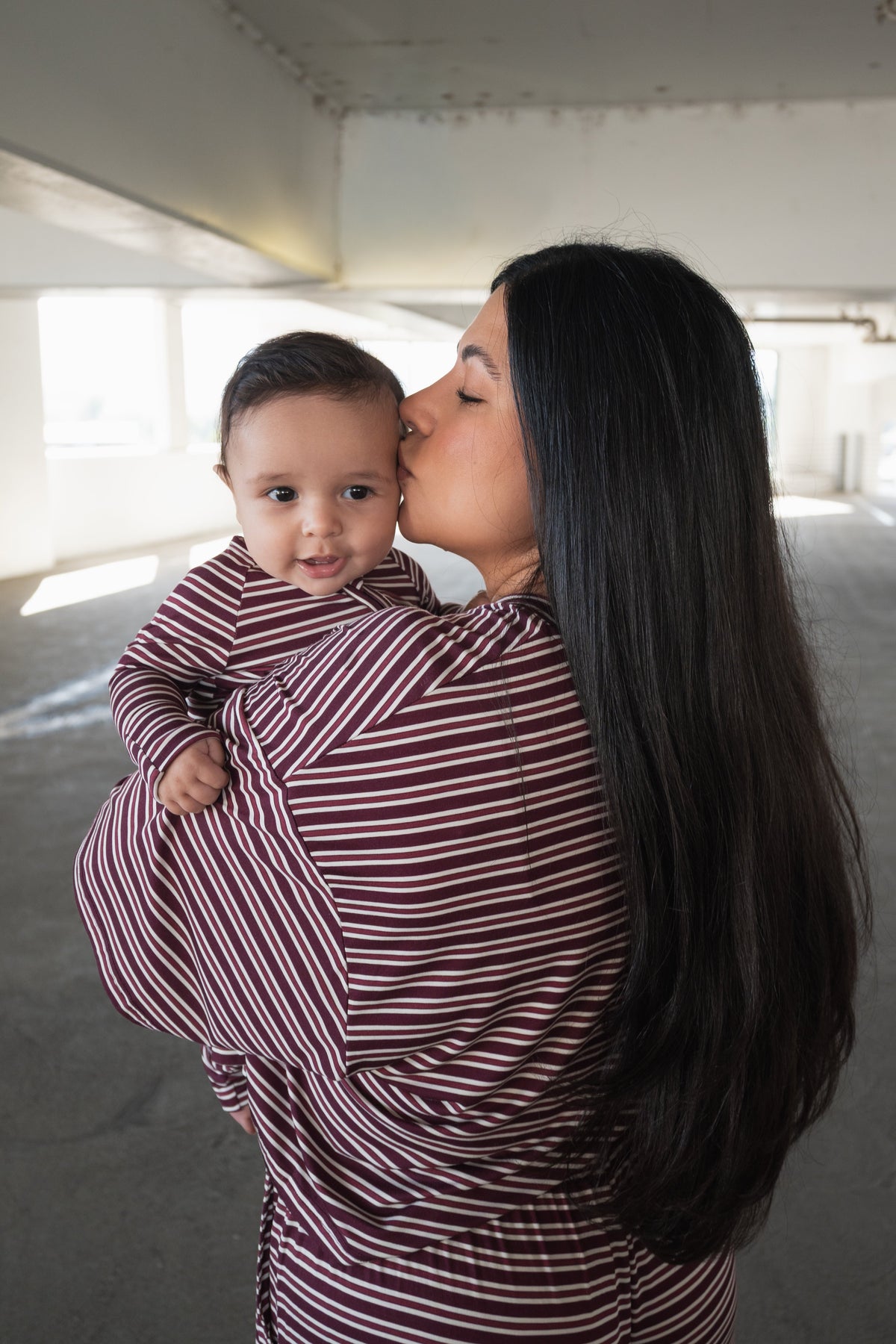 Bamboo Zip Pajamas | Maroon Stripe