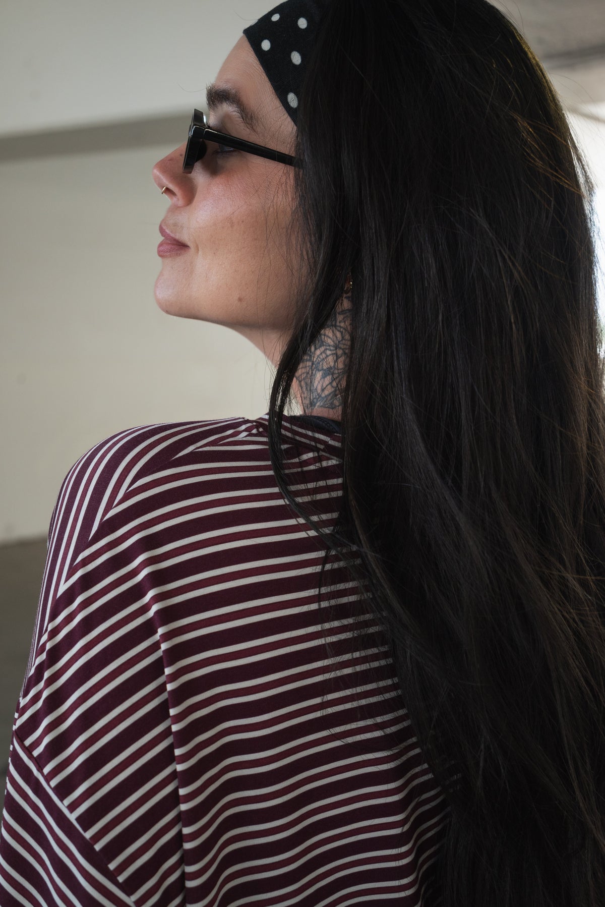 Women's Bamboo Crop Tee Lounge Set | Maroon Stripe