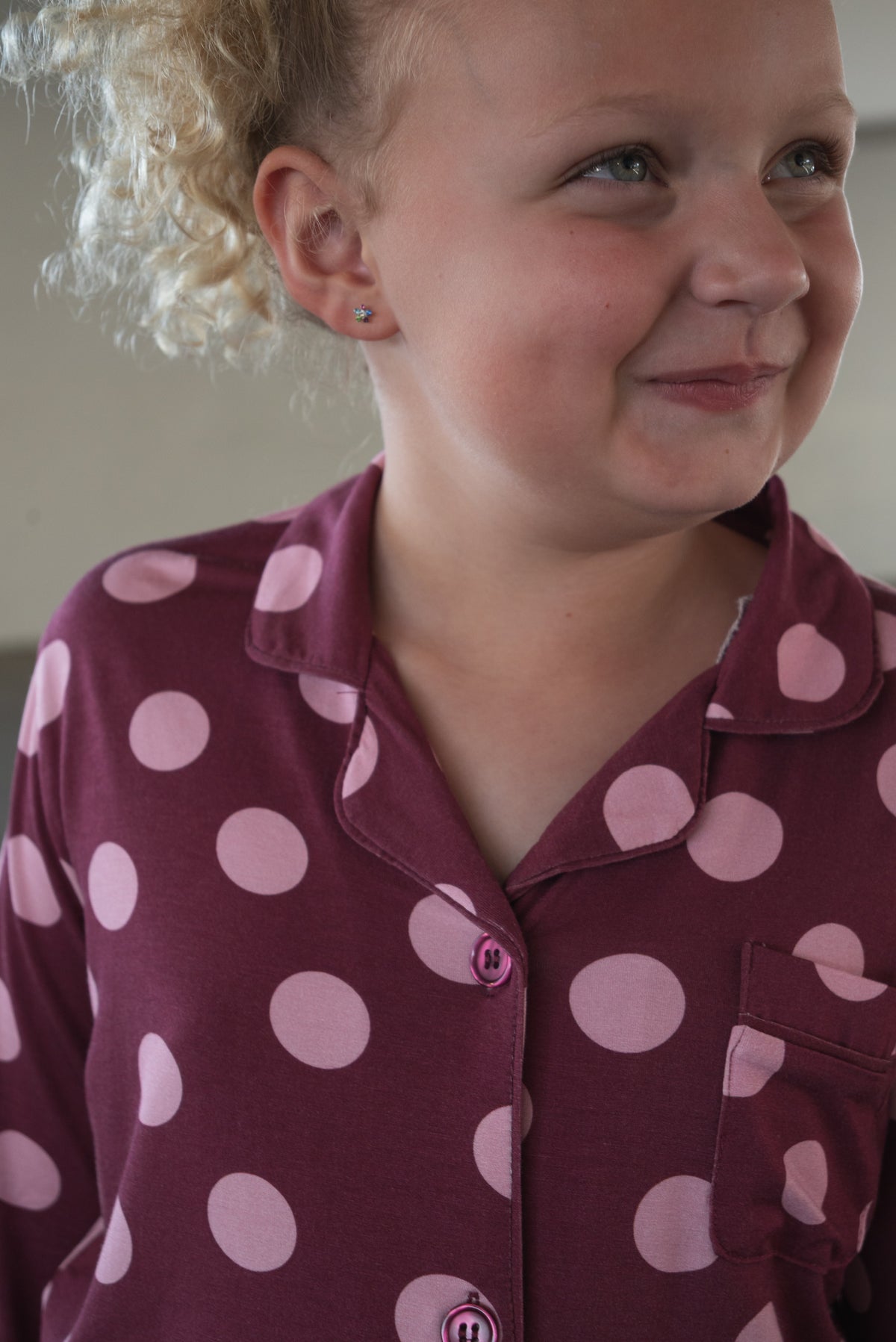 Girl's Bamboo Button Up Lounge Set | Heather Rose Dot