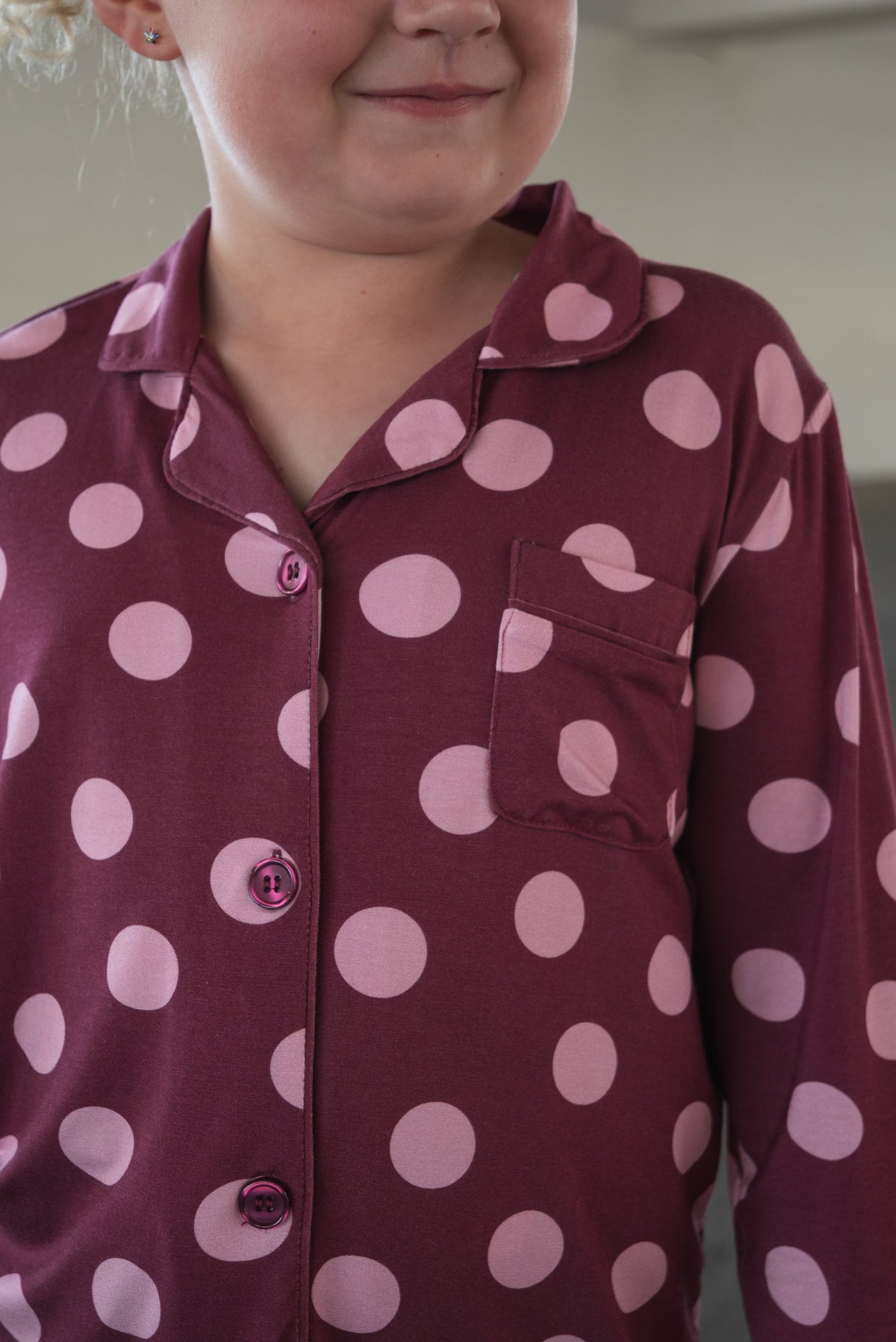 Girl's Bamboo Button Up Lounge Set | Heather Rose Dot