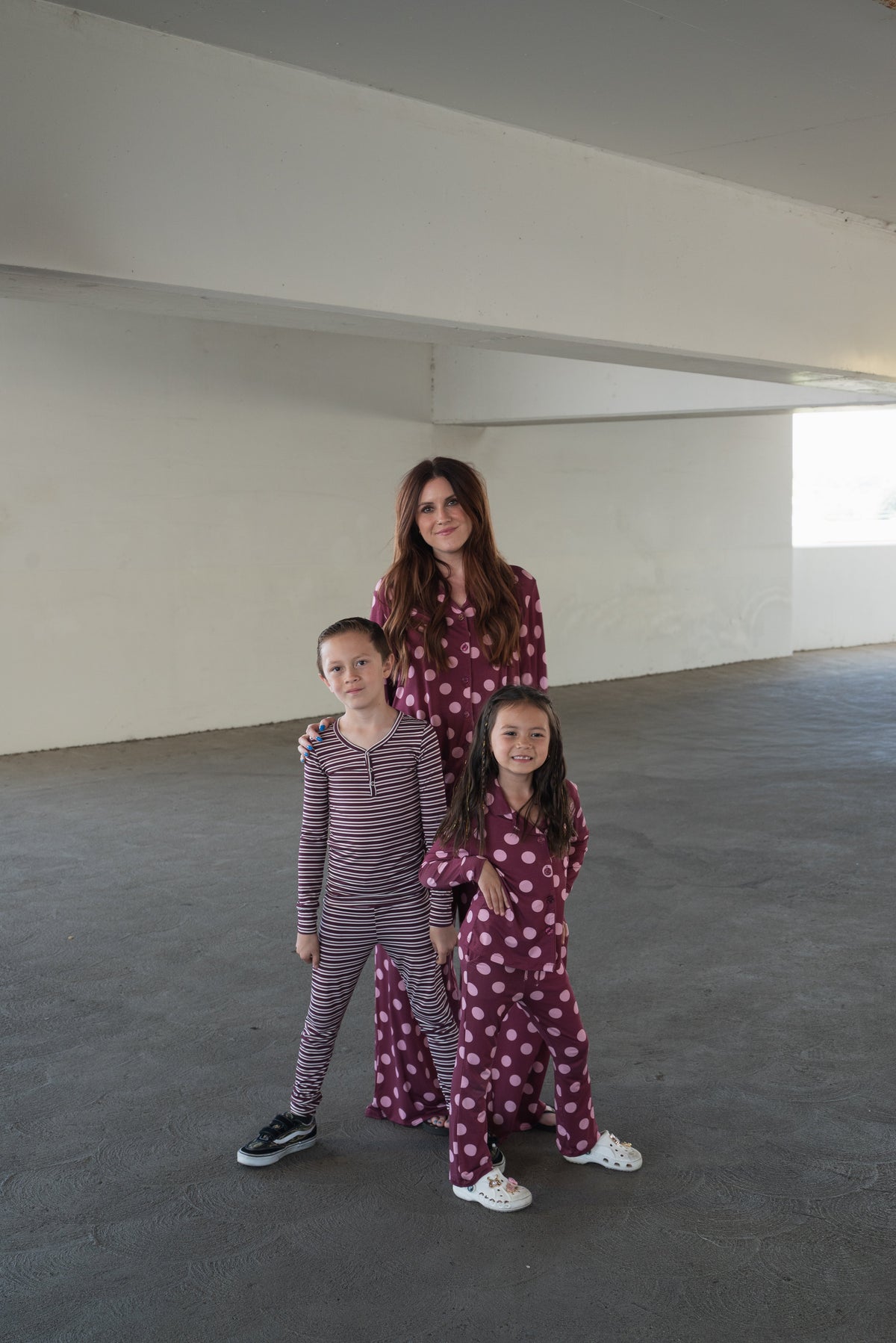 Bamboo Two Piece Pajamas | Maroon Stripe
