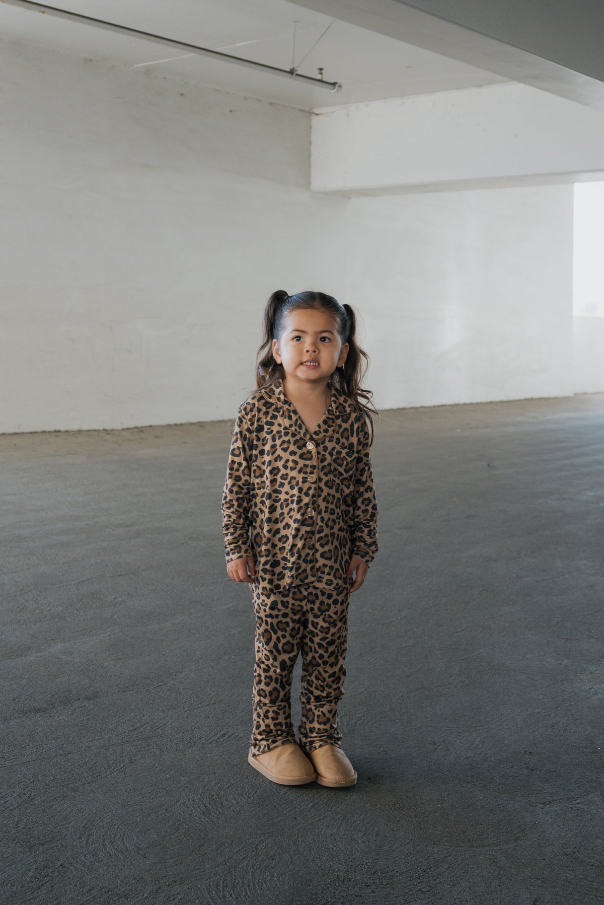 Girl's Bamboo Button Up Lounge Set | Leopard