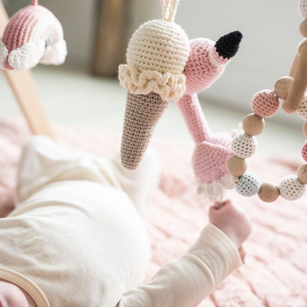 Handmade Crochet Toys for Baby Gym | Flamingo Dreams