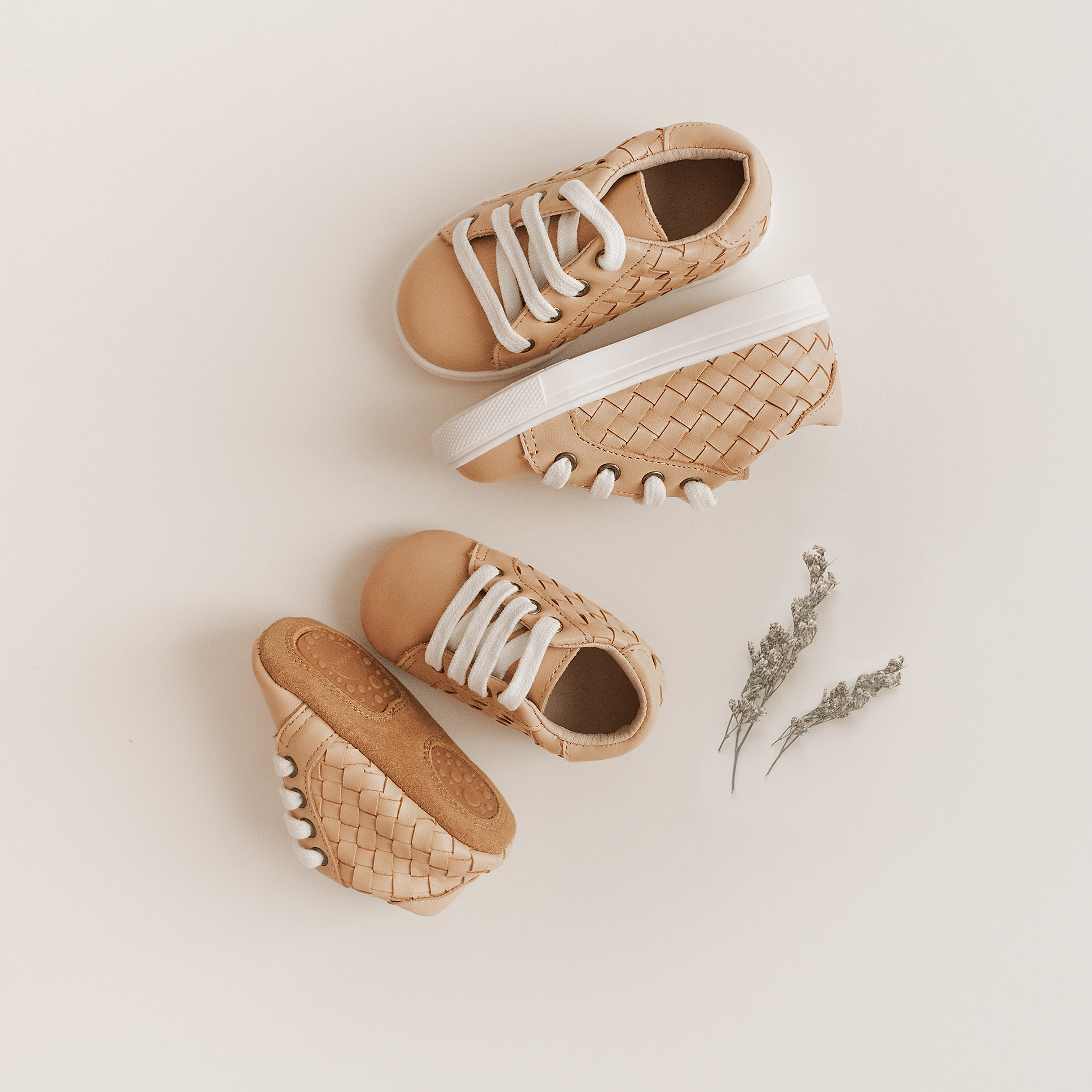 Leather Woven Sneaker | Color 'Honey' | Soft Sole