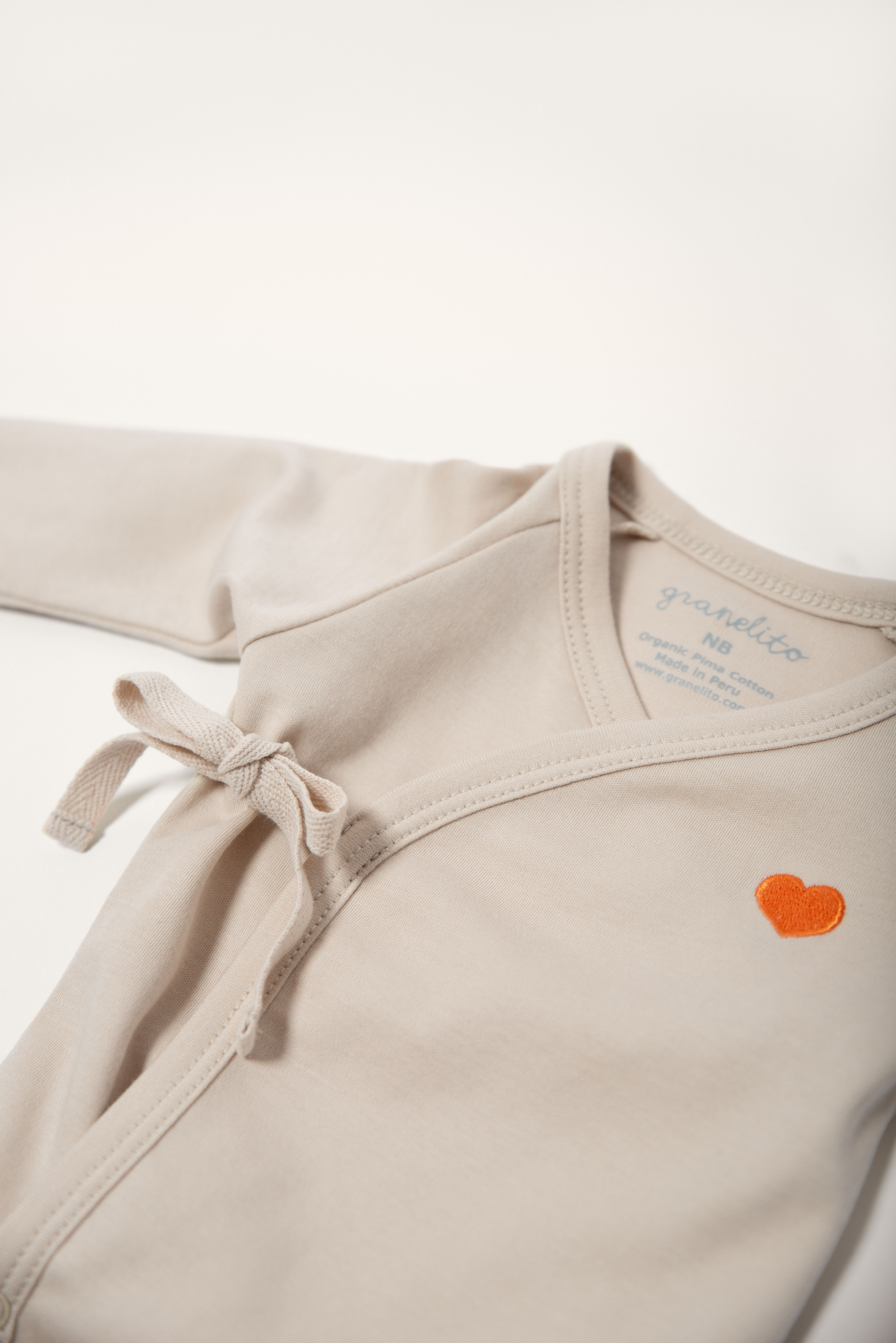 Organic Pima Cotton Baby Kimono Body - Sand With Heart