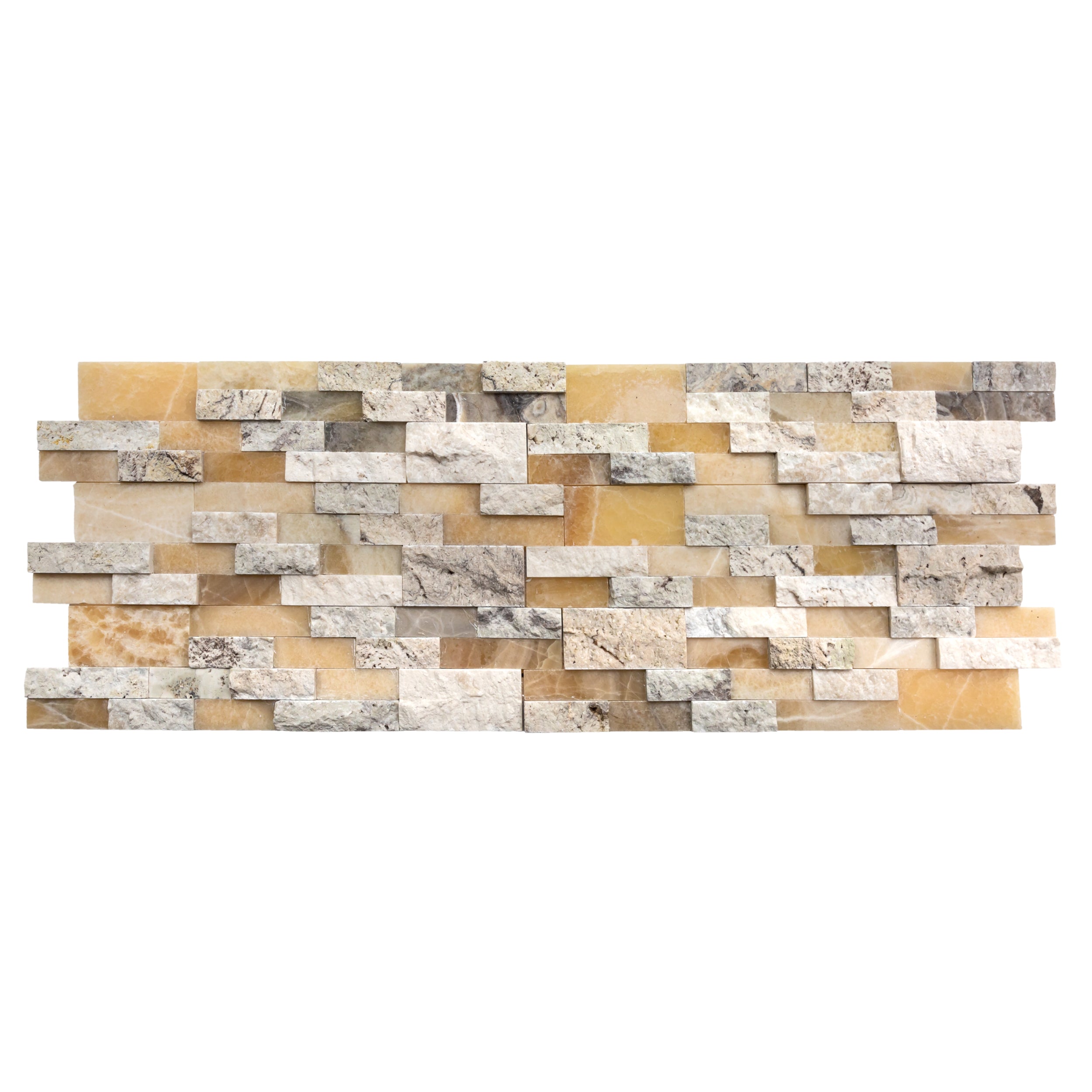DaVinci 3D Onyx Travertine Ledger 3D Panel 6"x24" Honed and Split-face mixed Natural Wall Tile - Belair Collection