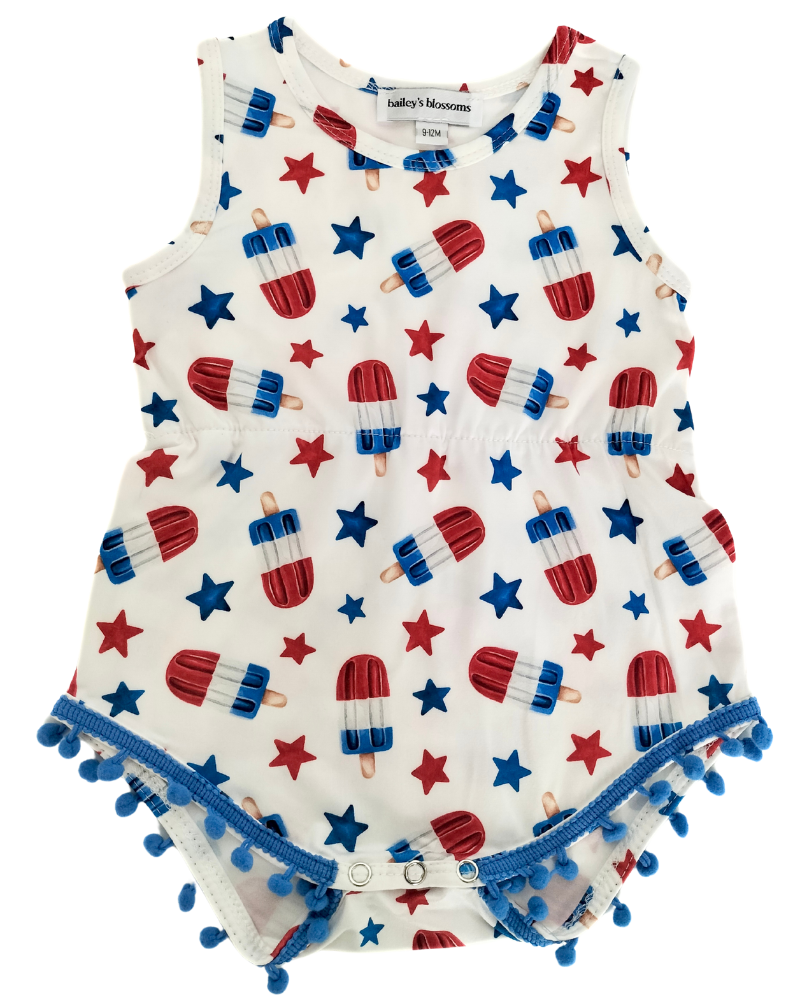 PREORDER! Dillon Pom Pom Romper - Patriotic Popsicles