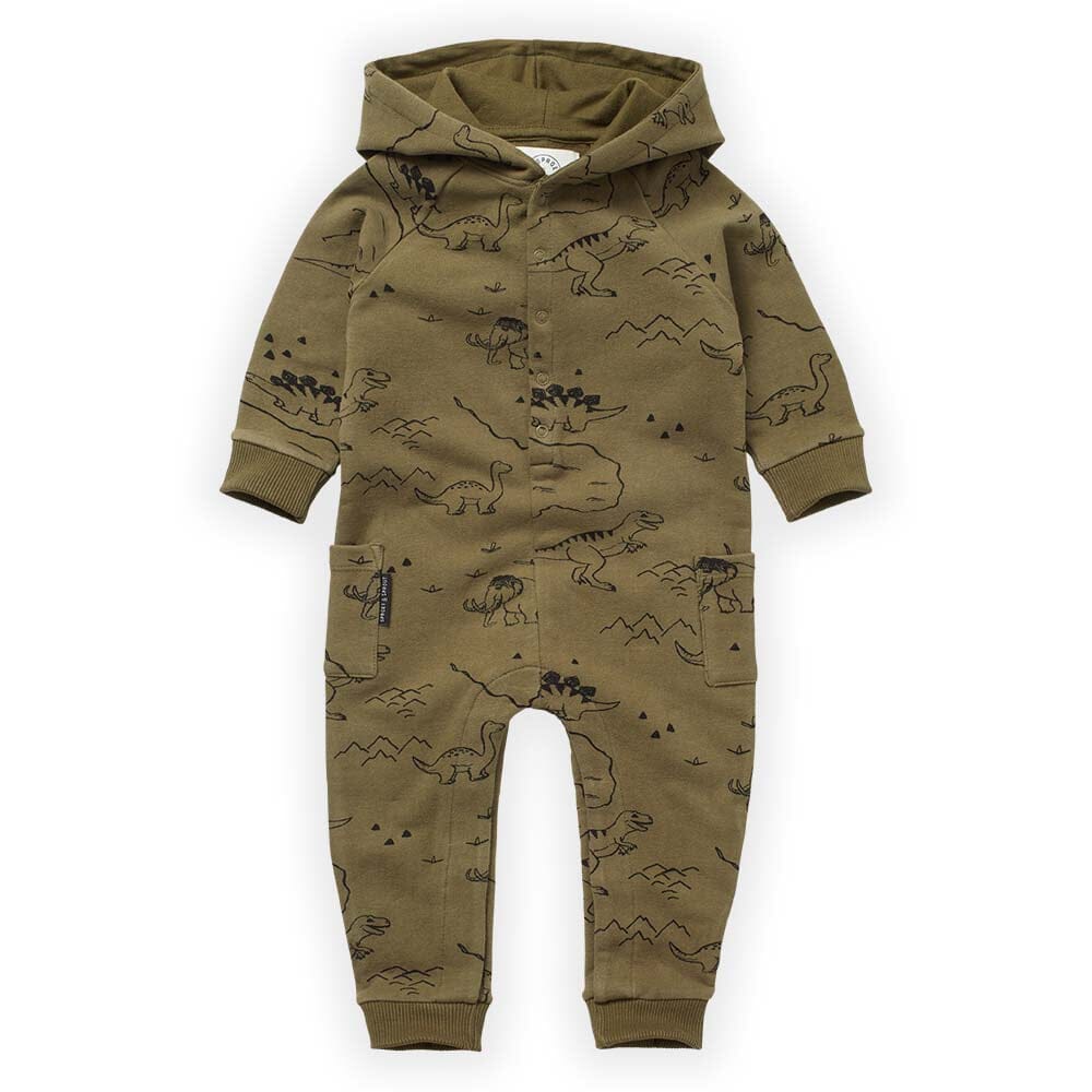 Dino Print Onesie - Khaki