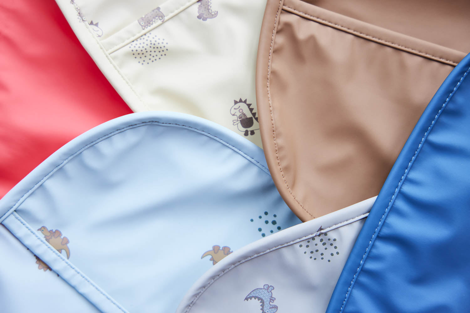 Dino Bib Set In Butter And Cherry Red