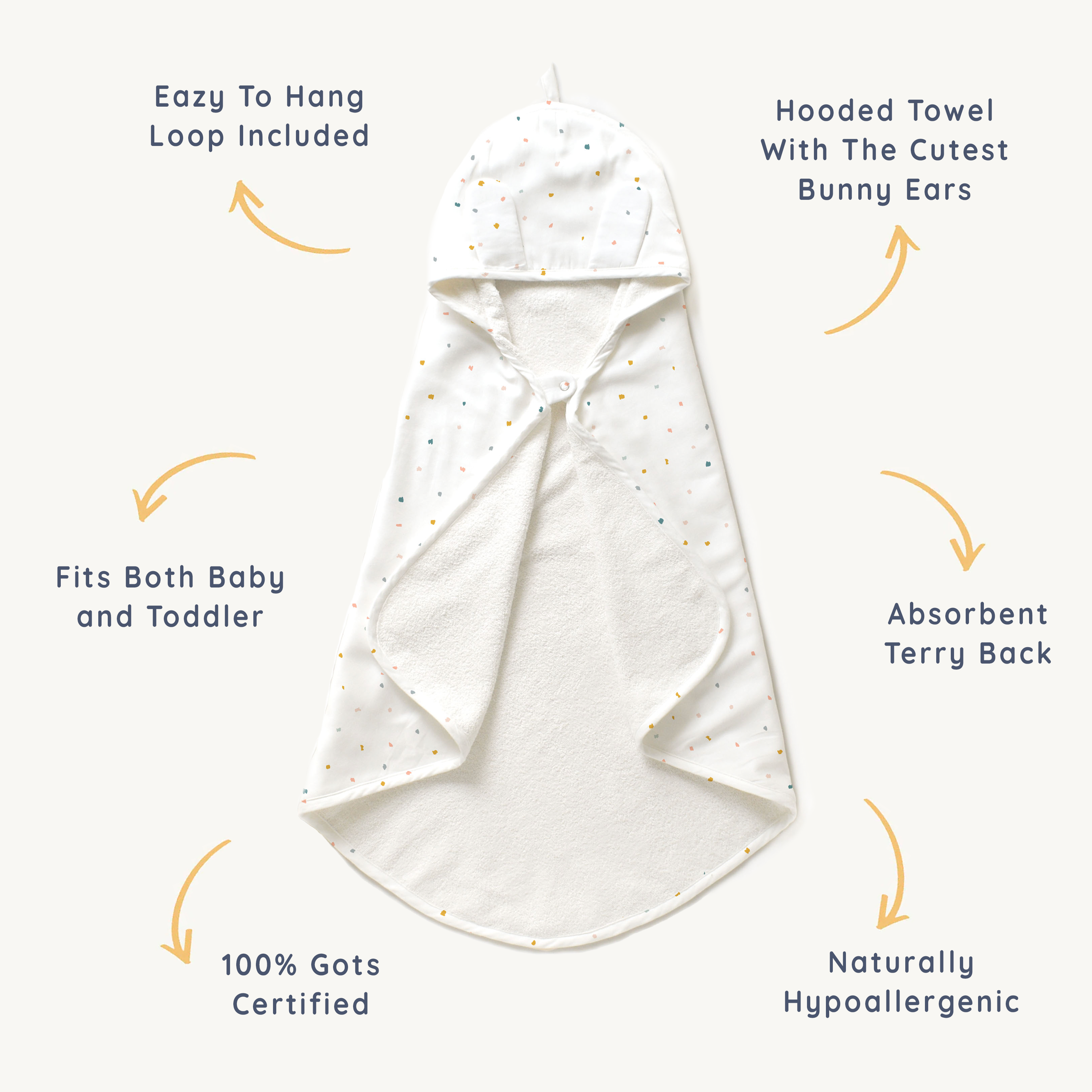 Organic Baby Towel - Dotty Hooded Towel Makemake Organics   