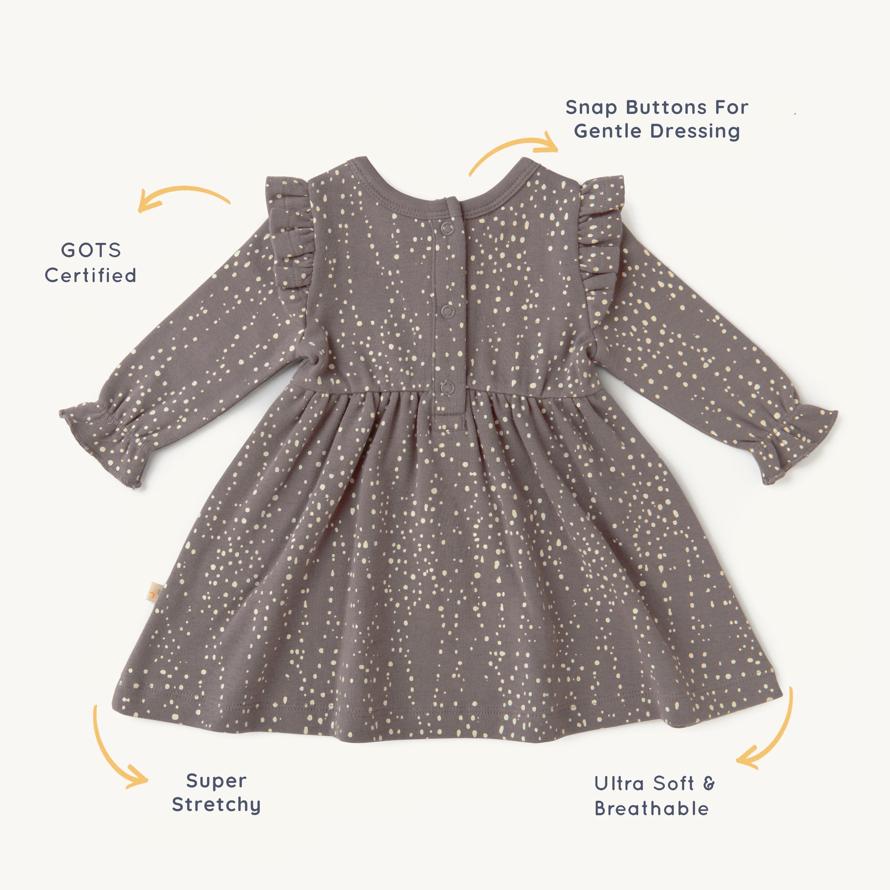 Organic Girls Ruffle Dress - Speckle Ruffle Dress Makemake Organics   