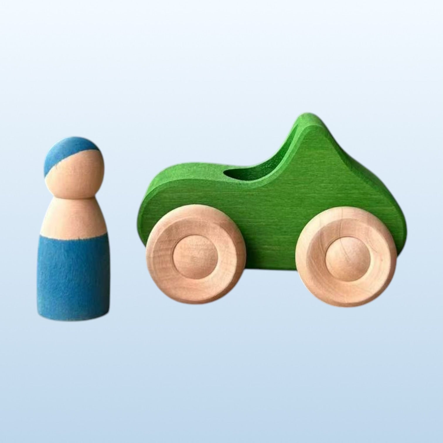 **Pre-order (Ships in 2-3 Weeks)**7-Piece Wooden Rainbow Cars Set with 3 Peg Dolls | Stained Basswood or Painted Beechwood