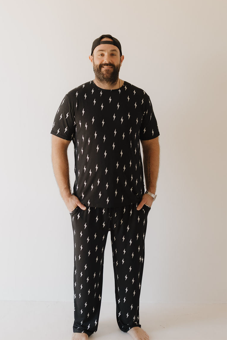 Men's Bamboo Short Sleeve Pajama | Midnight Lightning Bolt