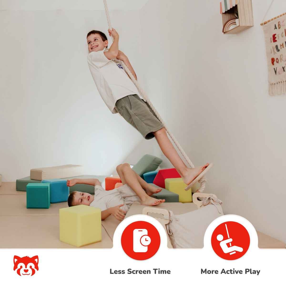 Ceiling Mounted Rope Swing with Wooden Disc Platform